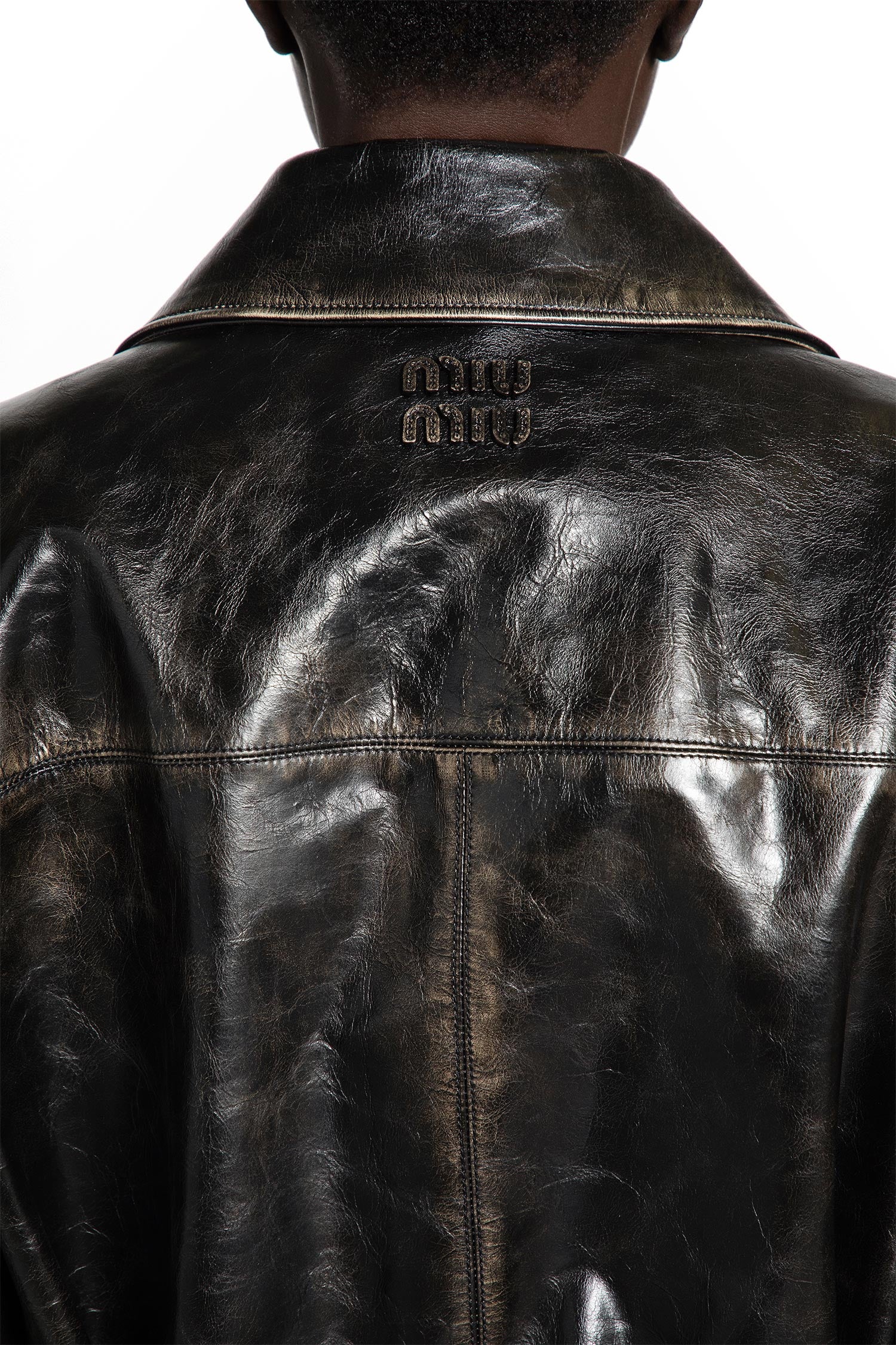 Double-breasted Leather Caban Jacket