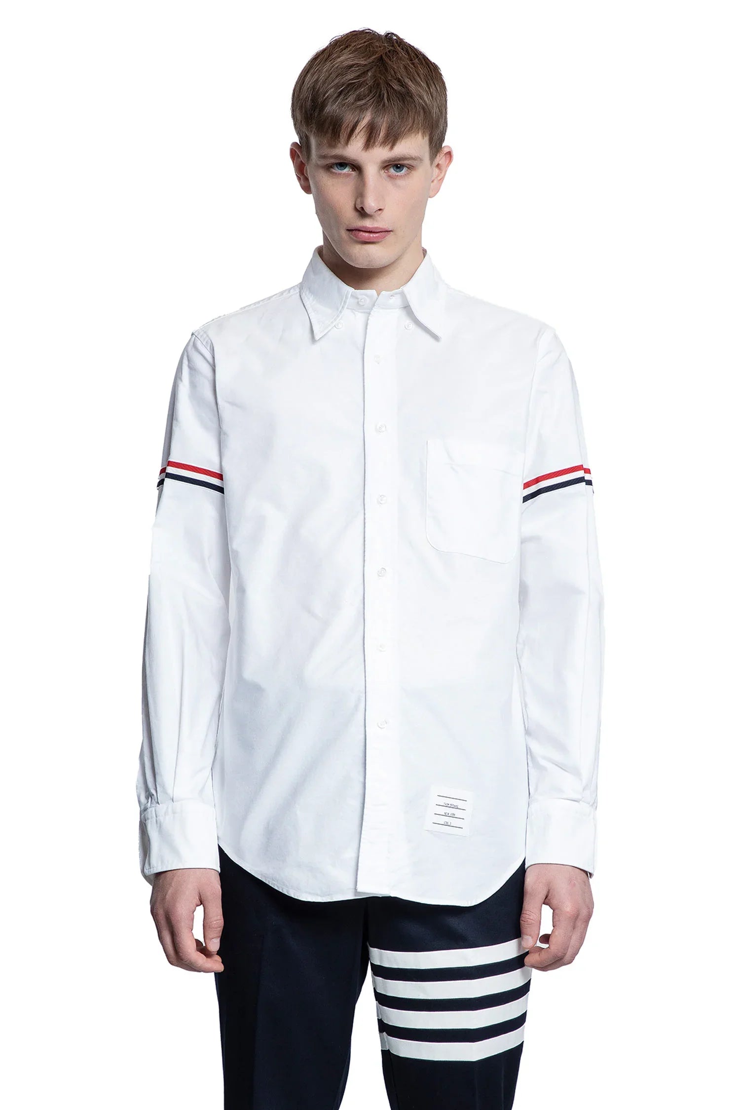 Thom Browne Men, Grosgrain Armband cotton Shirt, White, S, Clothing Thom Browne Men, Grosgrain Armband cotton Shirt, White, S, Clothing