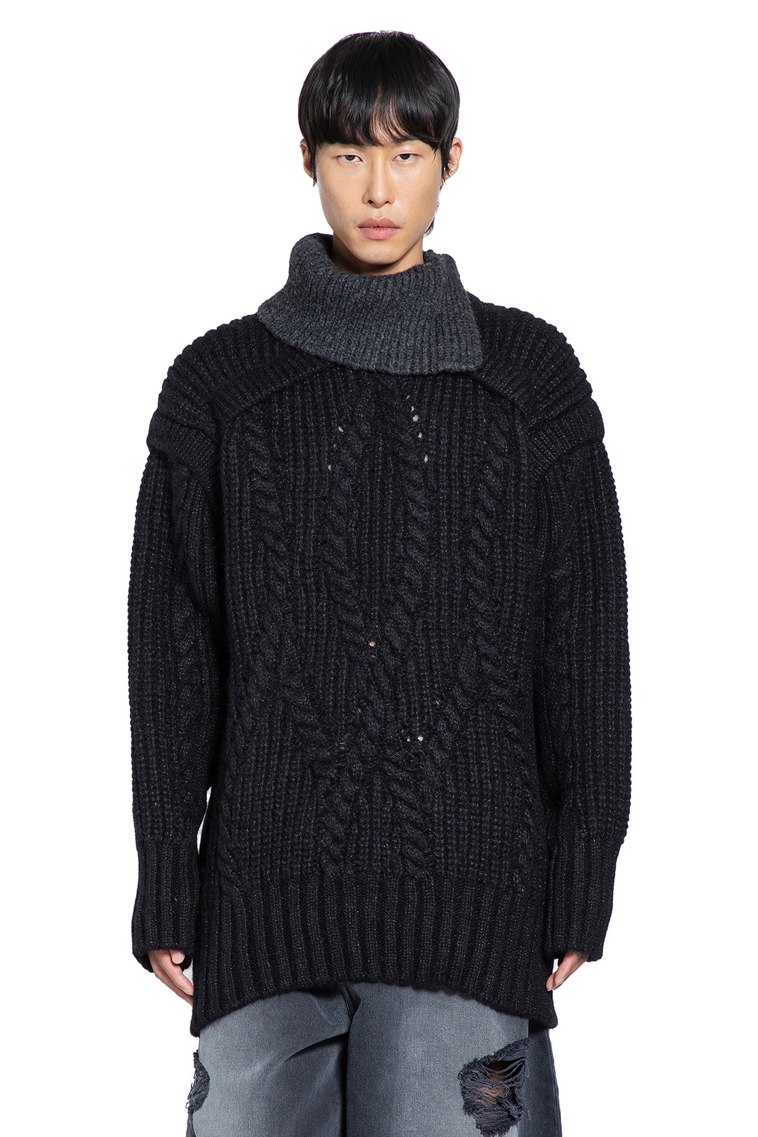 Contrast High-Neck Chunky Knit Jumper - Antonioli.eu