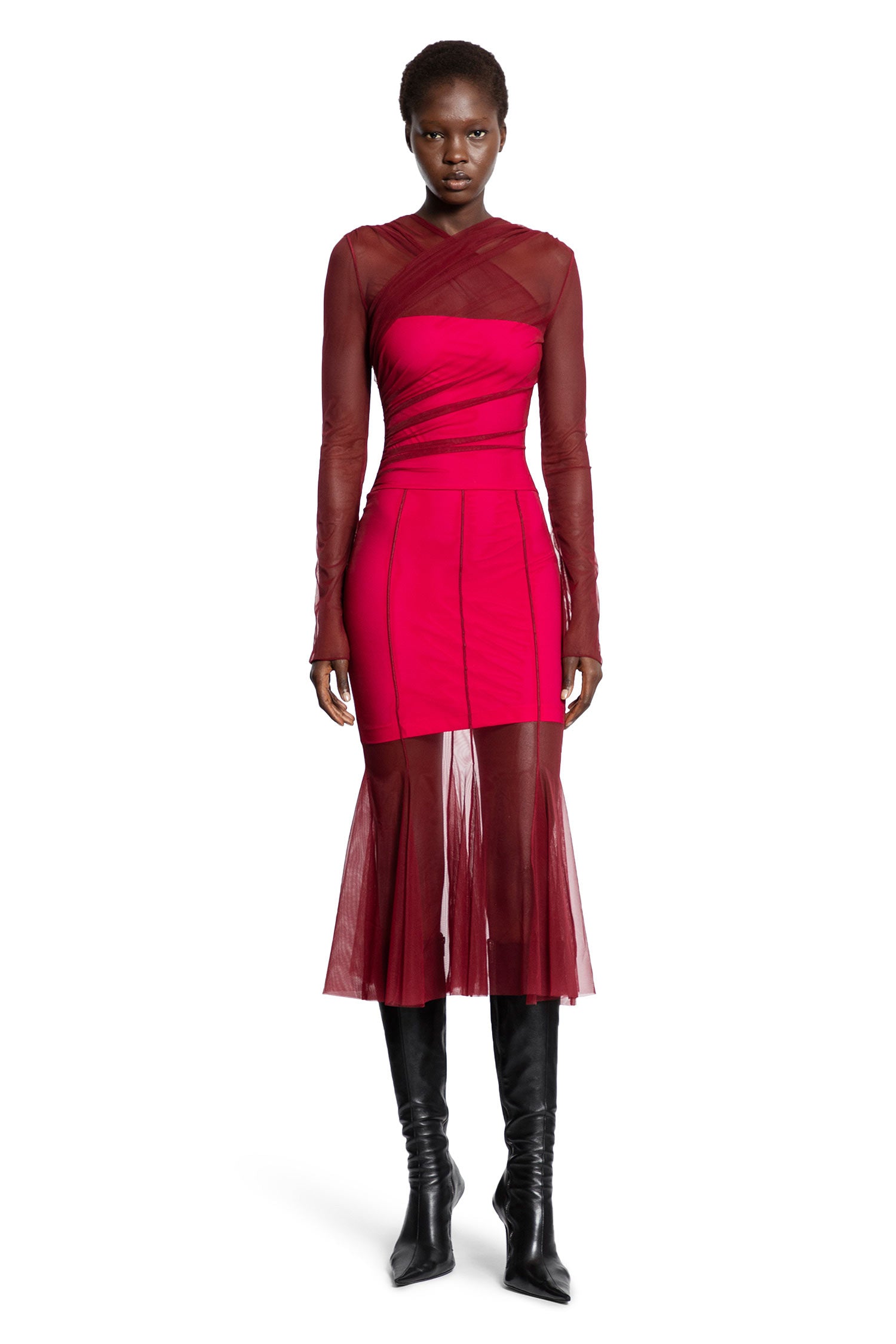 Semi-Sheer Gathered Dress