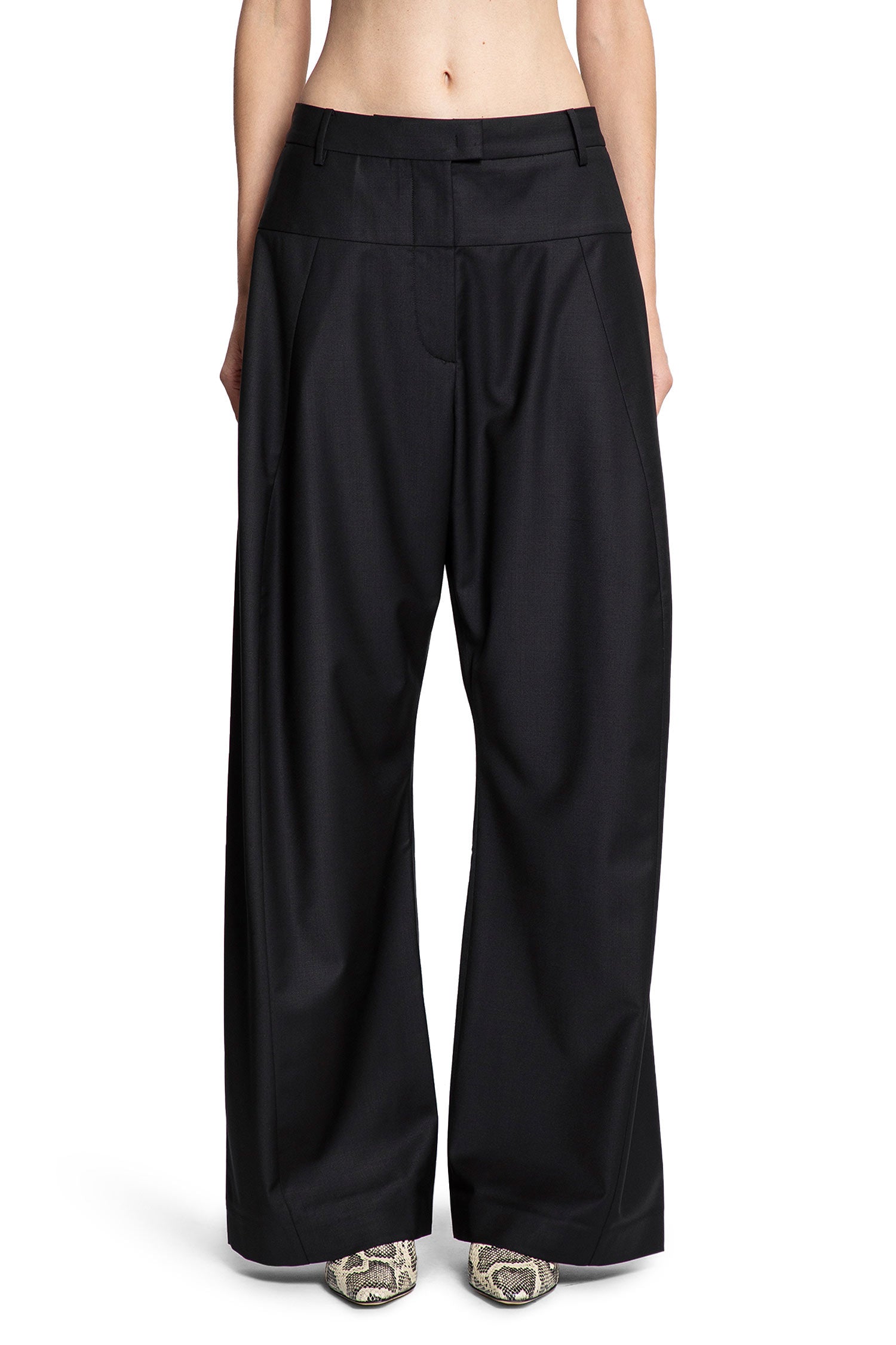 Pantaloni a Gamba Larga in Lana a Vita Alta