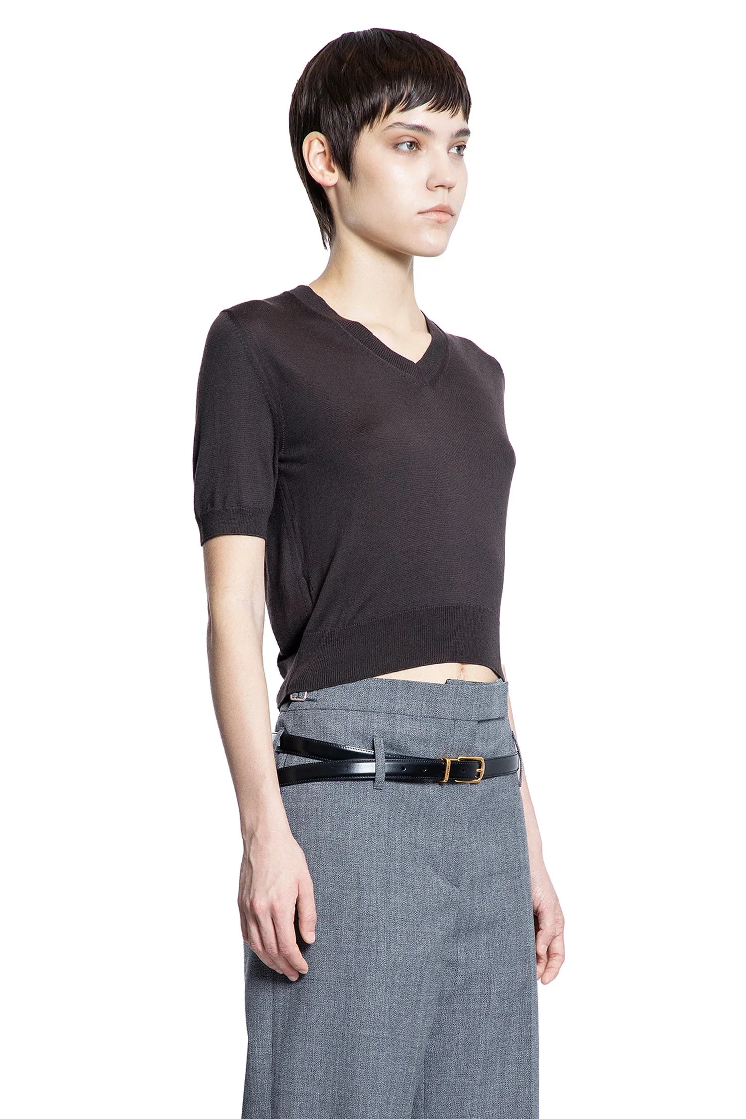 V-Neck Wool Short Sleeve Sweater - Antonioli.eu