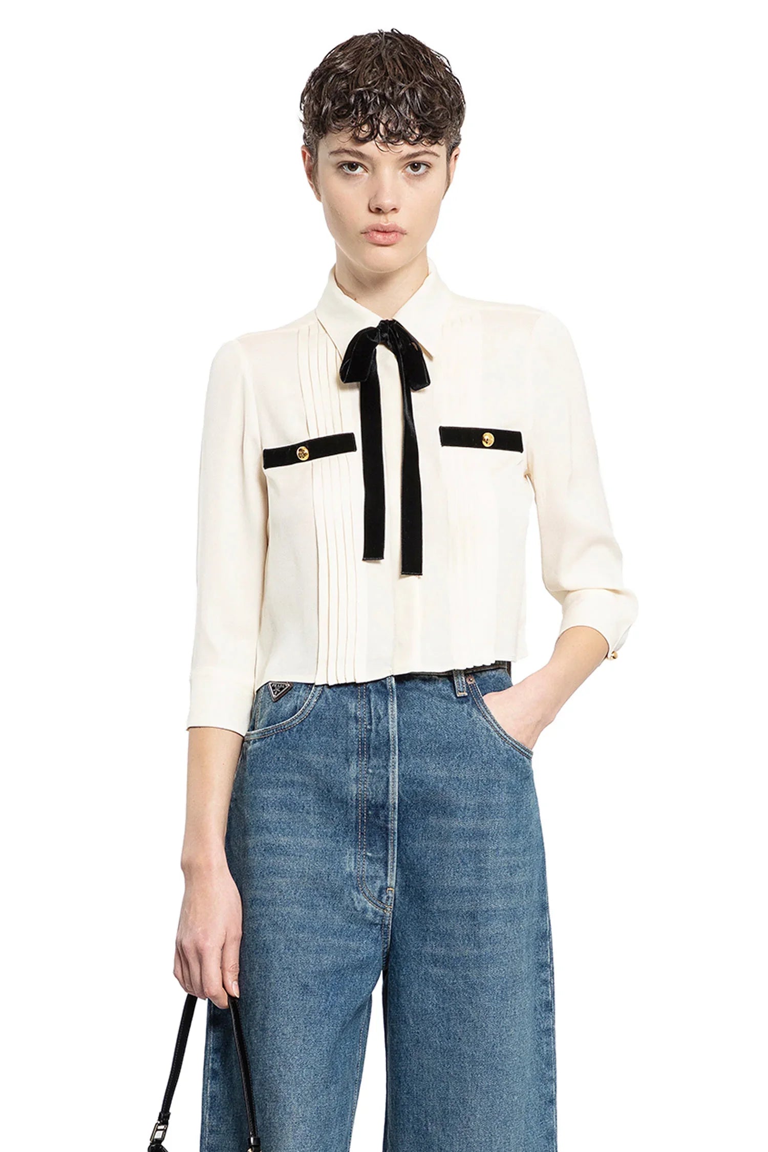 Sablé Cropped Bow Shirt - Antonioli.eu
