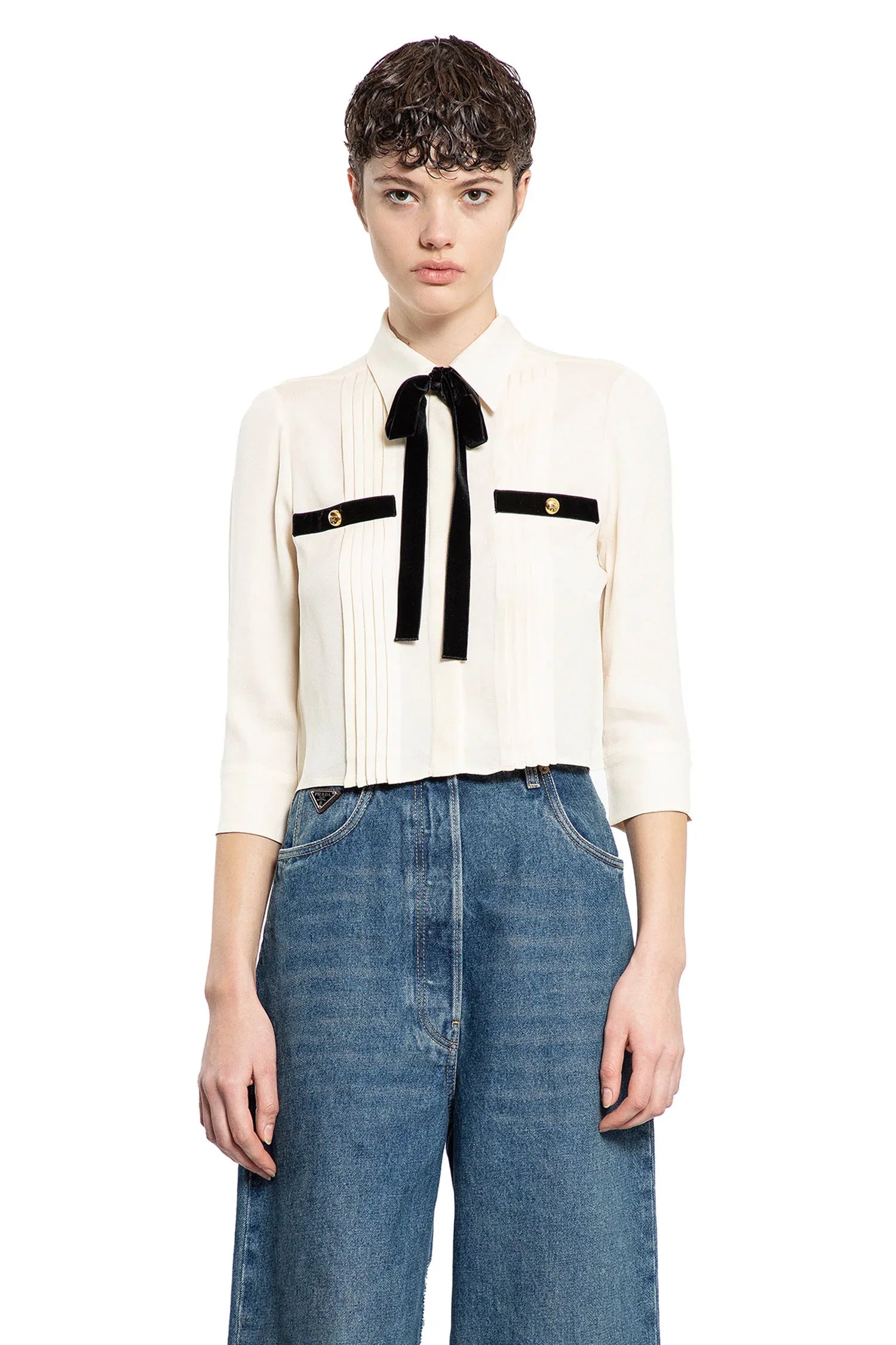 Sablé Cropped Bow Shirt - Antonioli.eu