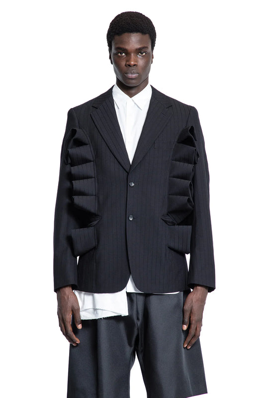 Ruffled Pinstripe Wool Blazer - Antonioli.eu