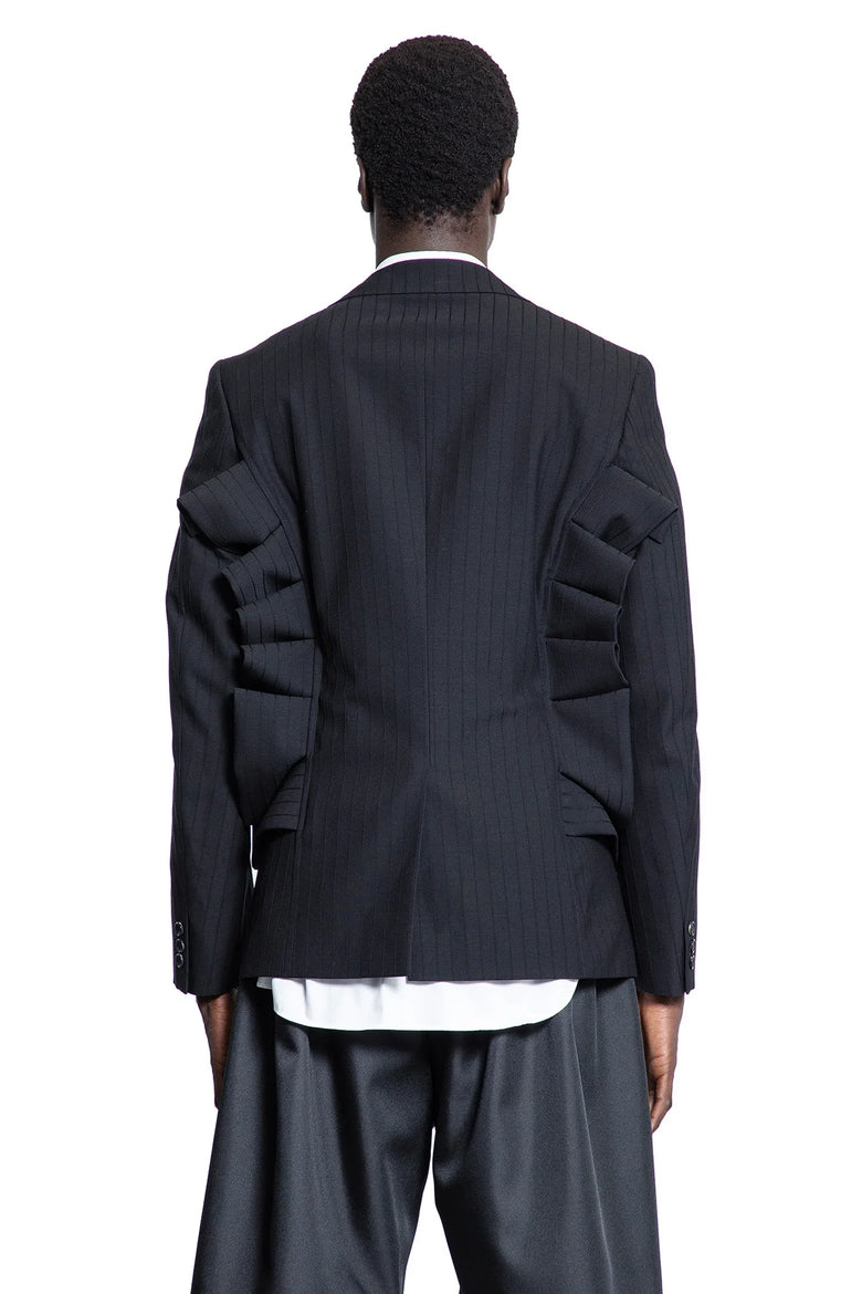 Ruffled Pinstripe Wool Blazer - Antonioli.eu