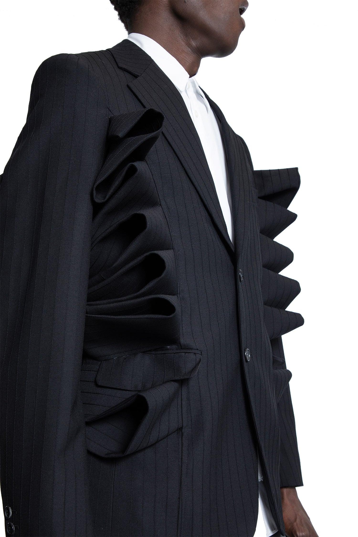 Ruffled Pinstripe Wool Blazer - Antonioli.eu
