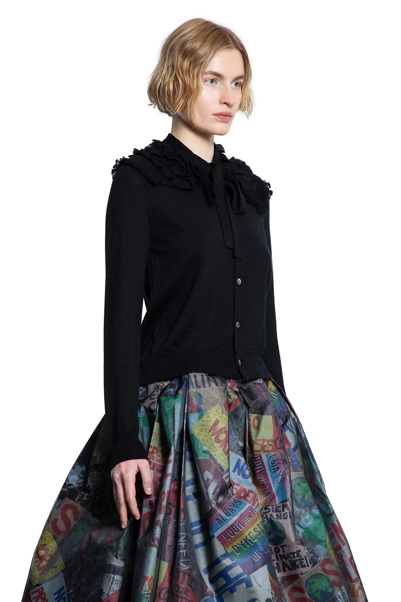 Ruffled Shoulder Cropped Cardigan - Antonioli.eu