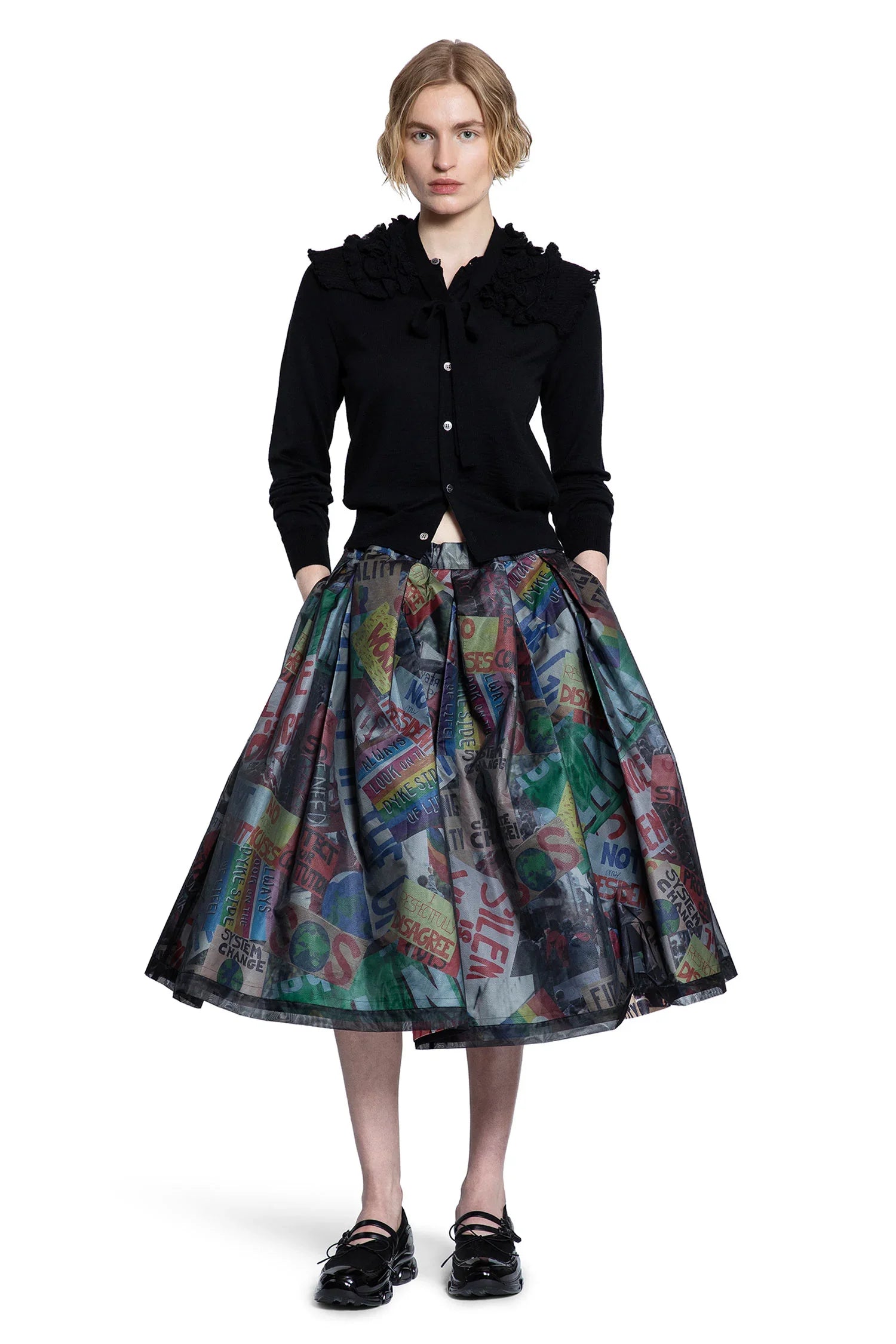 Ruffled Shoulder Cropped Cardigan - Antonioli.eu
