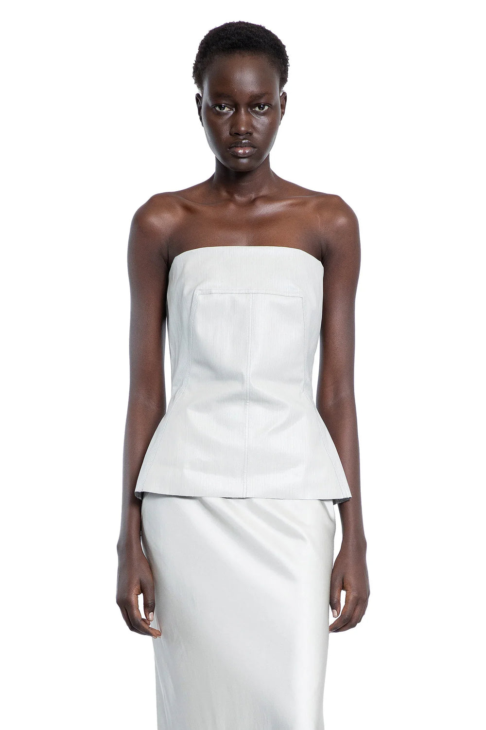 Hollywood Bustier Top in Coated Stretch Denim - Antonioli.eu