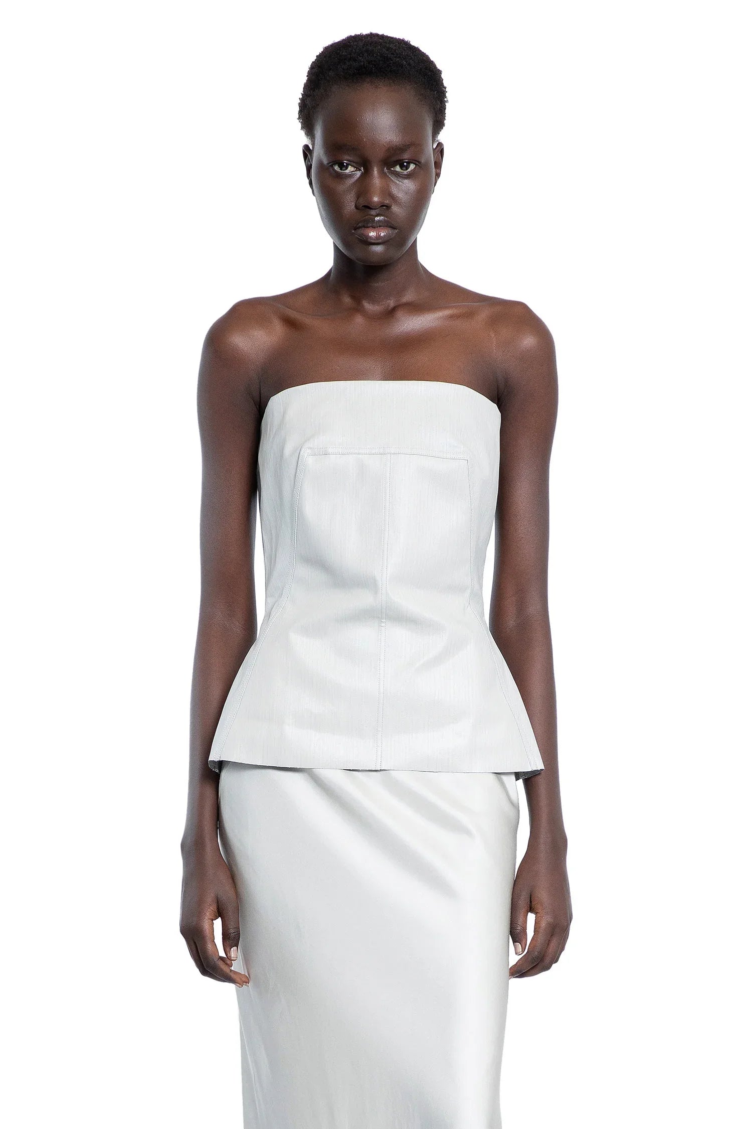 Hollywood Bustier Top in Coated Stretch Denim - Antonioli.eu