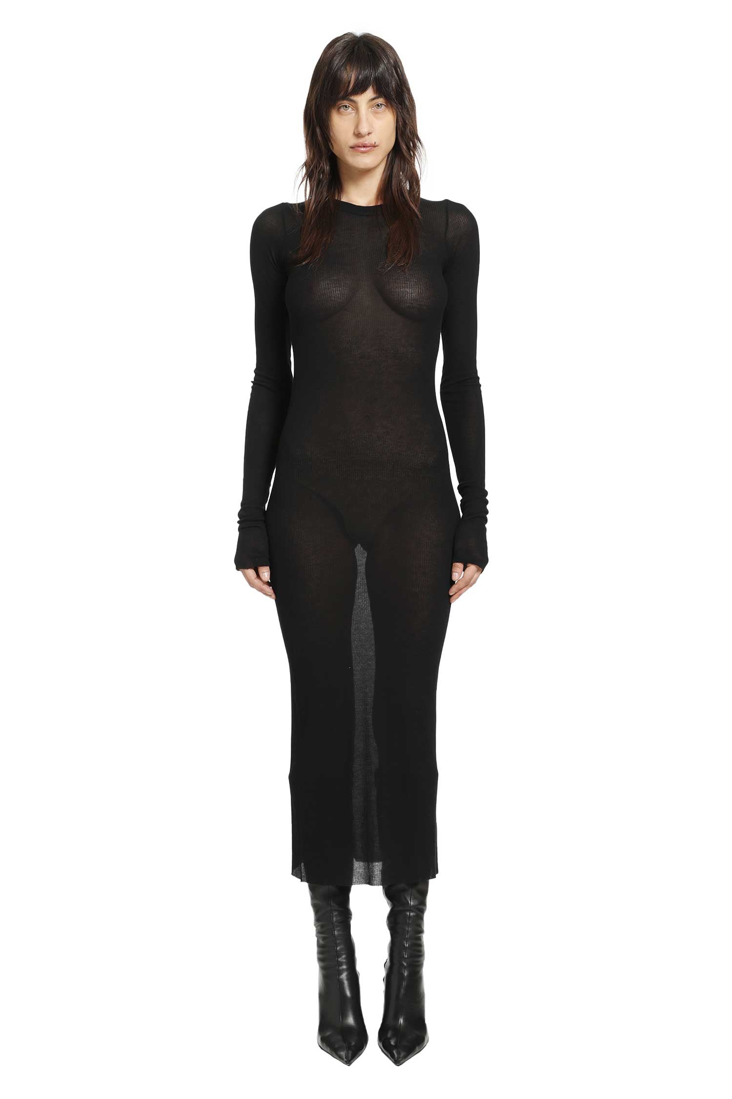 rick owens long sleeve dress Temple Rib Long Sleeves Dress