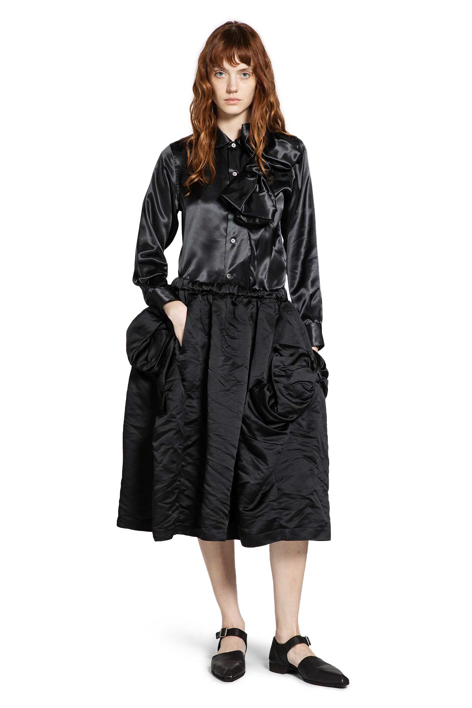 Ruffled Satin Midi Skirt