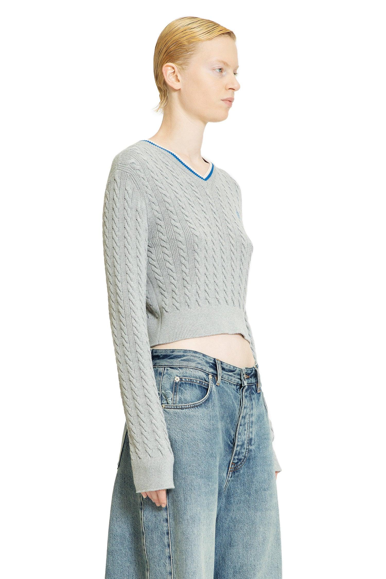 Cropped Cable Knit V-Neck Sweater - Antonioli.eu