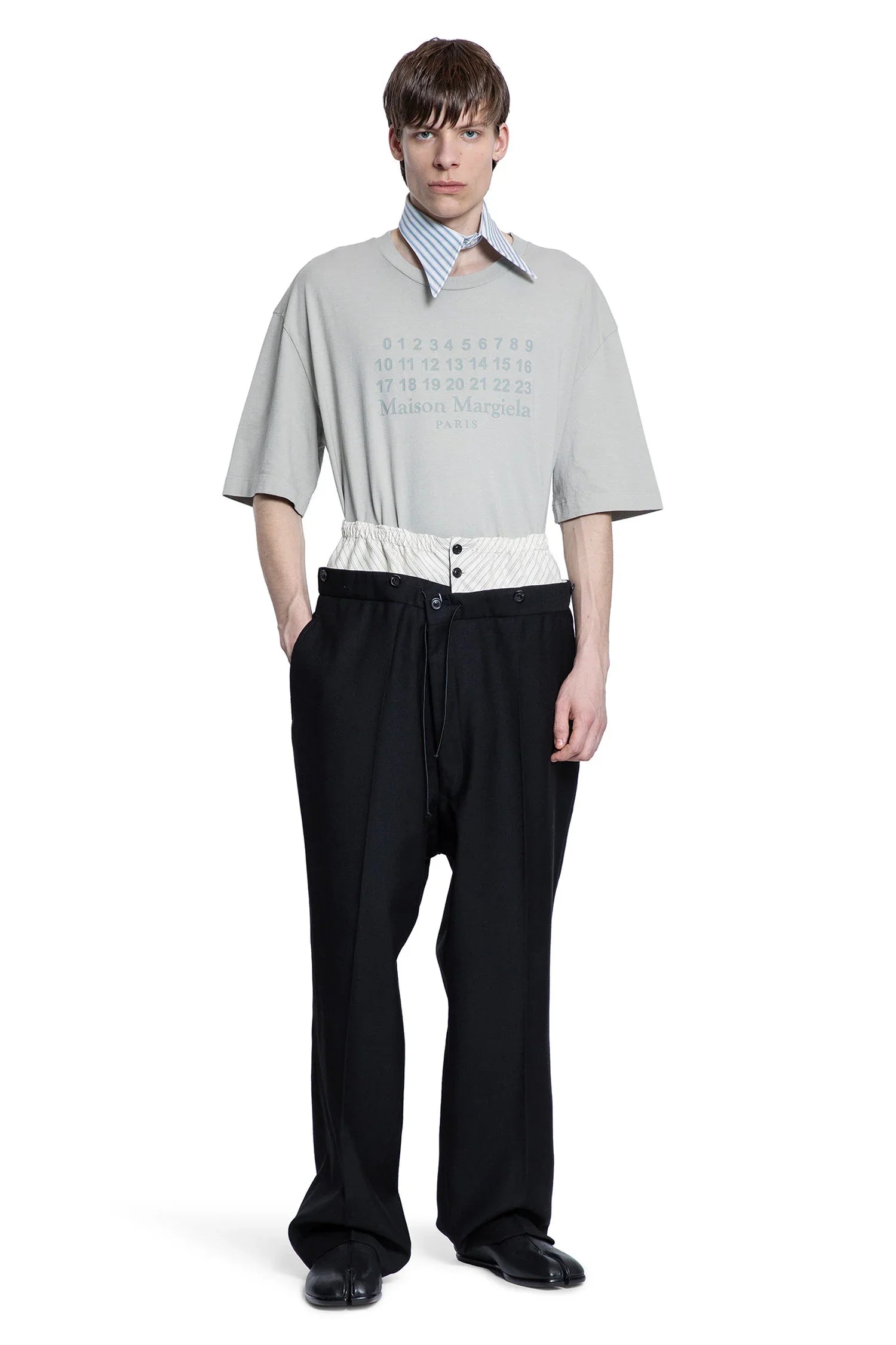 Thin-striped collar in cotton poplin - Antonioli.eu
