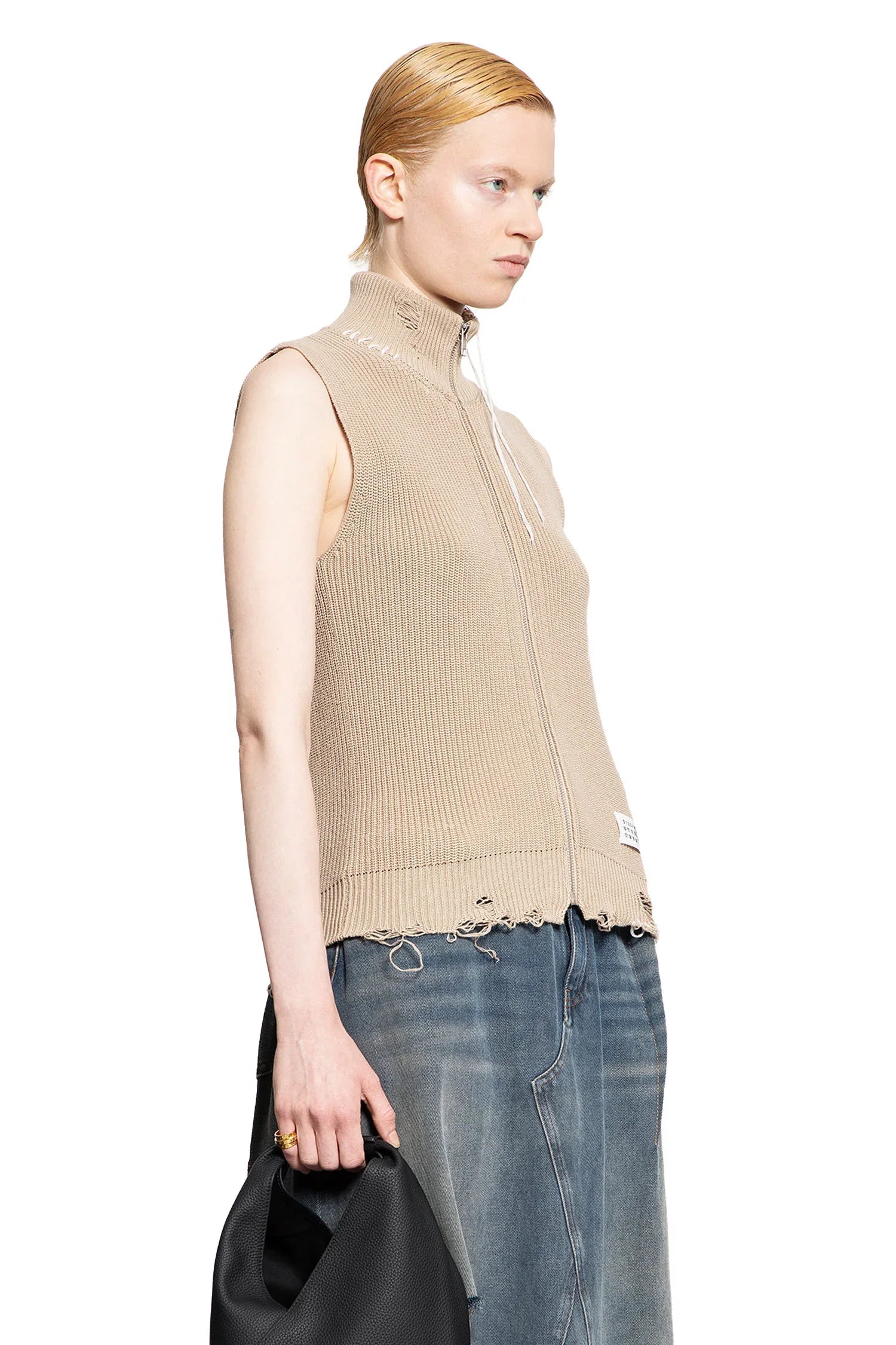 Distressed Cotton Knit Gilet - Antonioli.eu