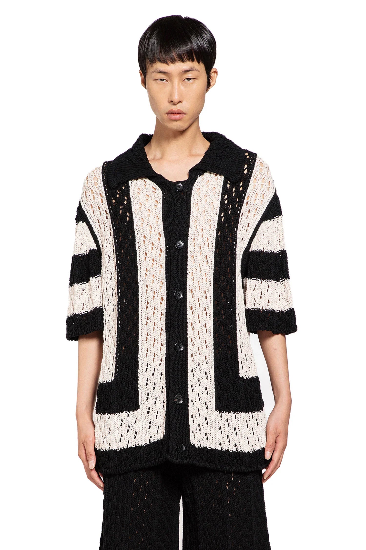 Striped Openwork Knit Bowling Shirt - Antonioli.eu