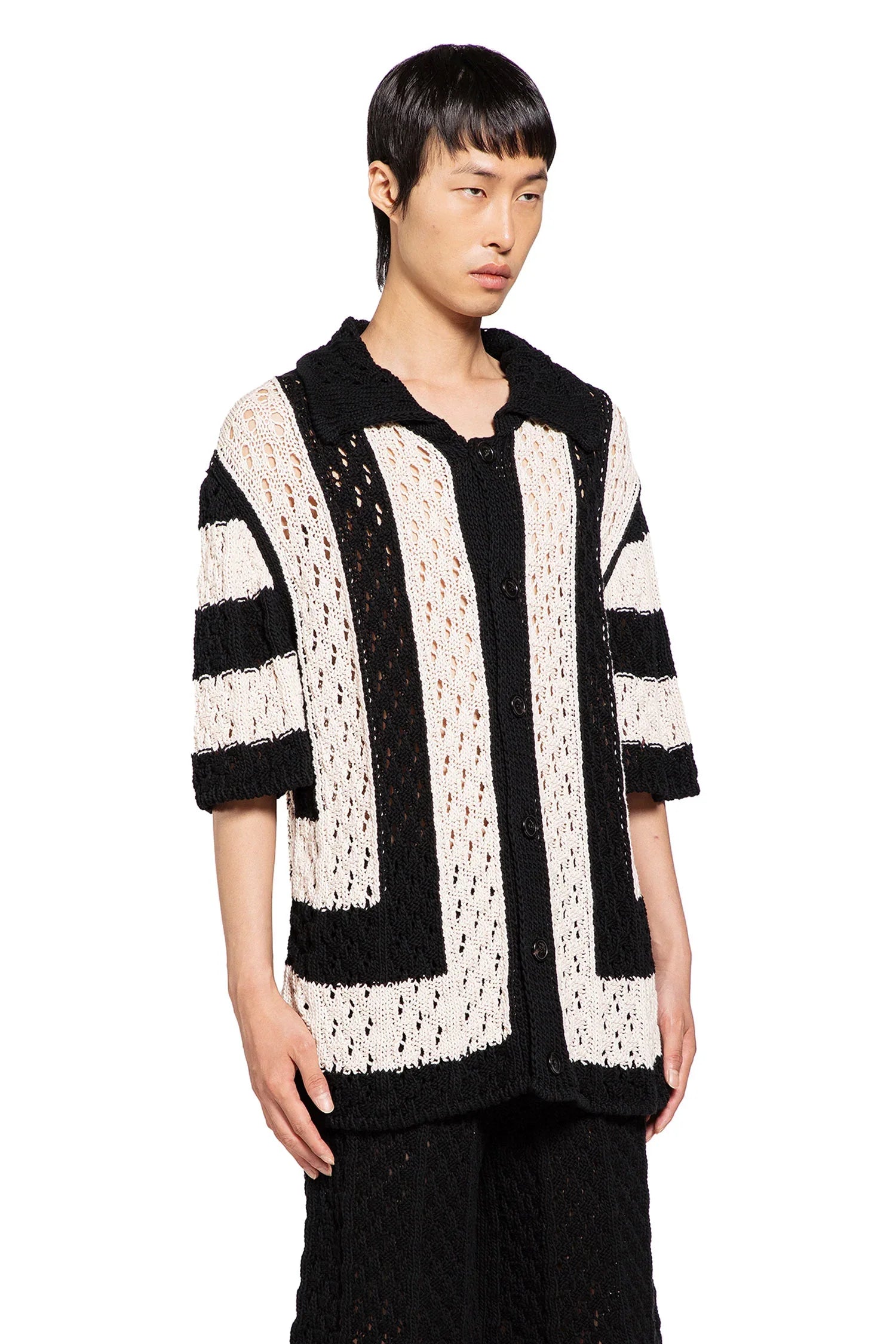 Striped Openwork Knit Bowling Shirt - Antonioli.eu