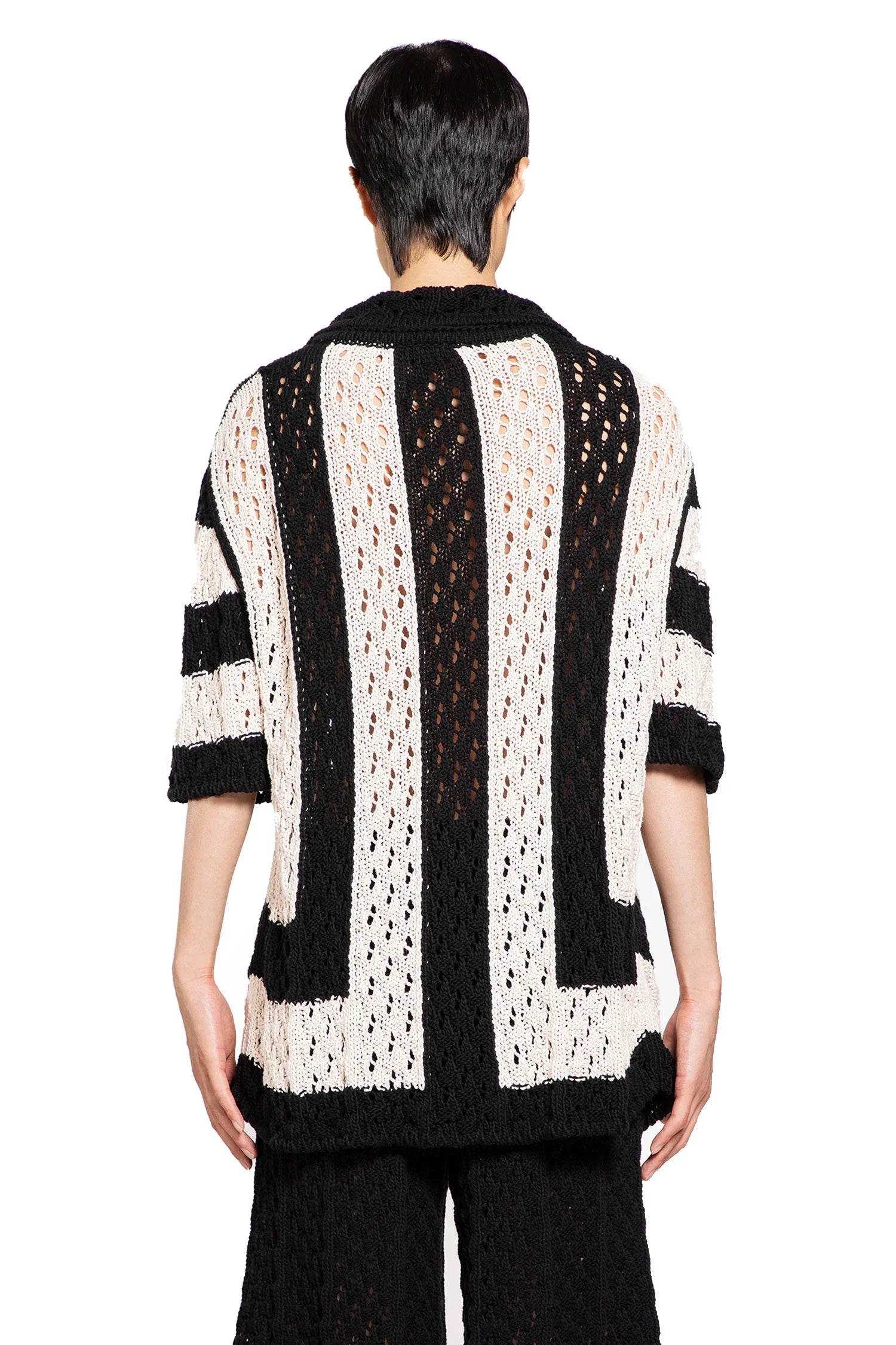 Striped Openwork Knit Bowling Shirt - Antonioli.eu
