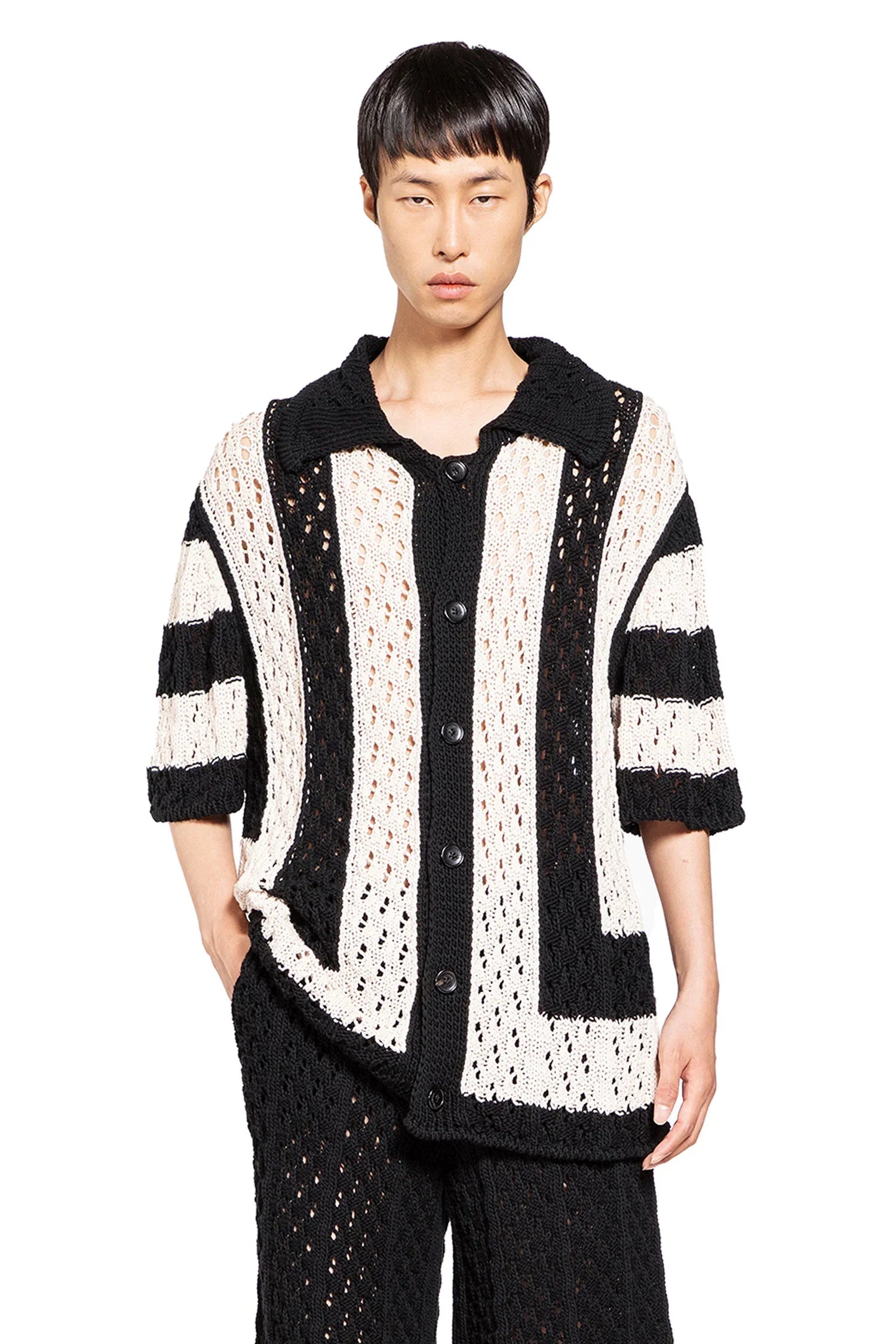 Striped Openwork Knit Bowling Shirt - Antonioli.eu