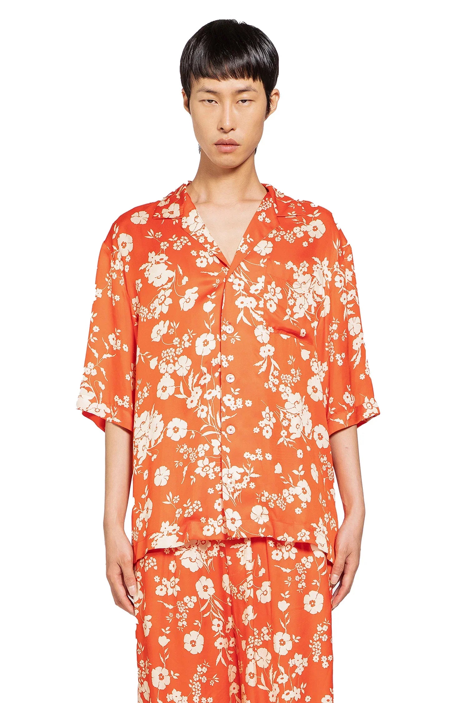 Floral Print Satin Pocket Shirt - Antonioli.eu