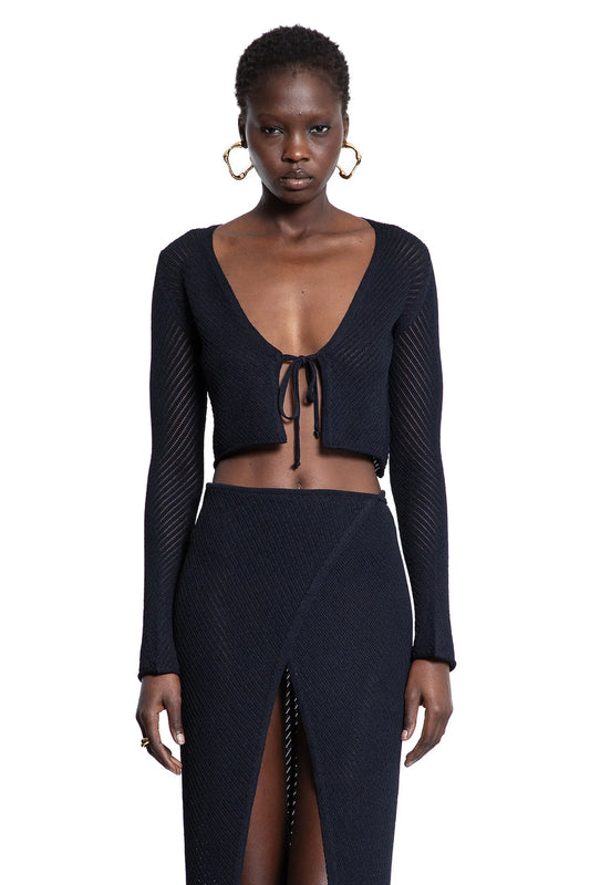 Cropped Cardigan in Pointelle Stitch Knit - Antonioli.eu