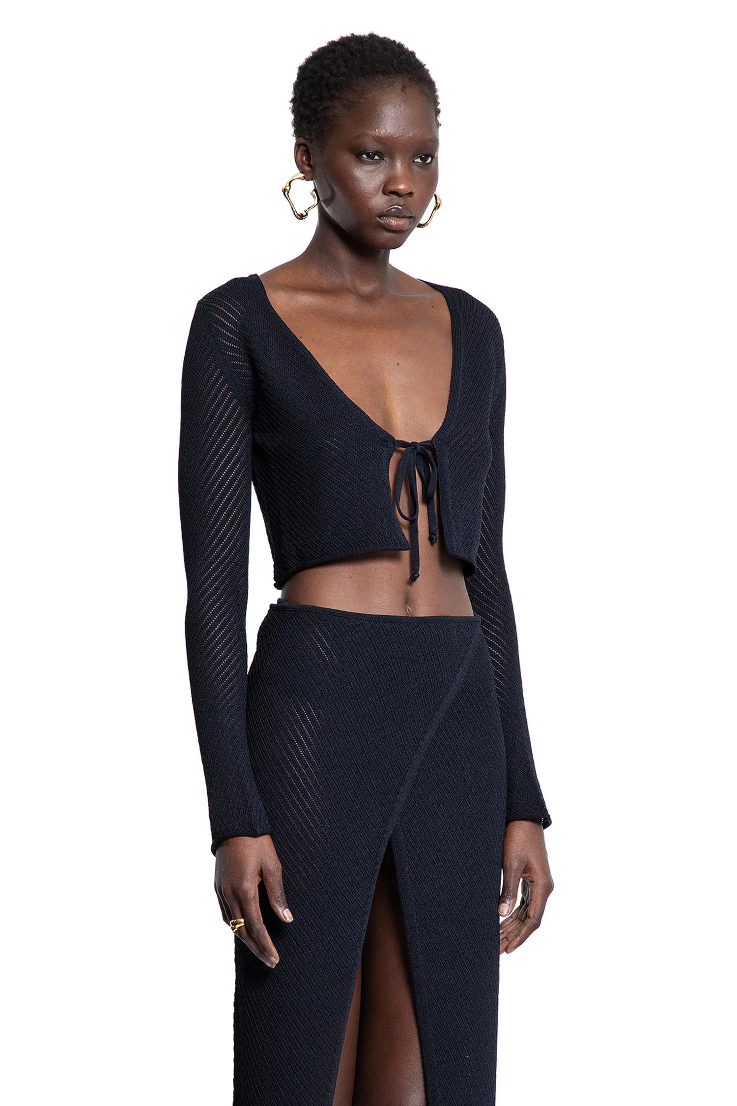 Cropped Cardigan in Pointelle Stitch Knit - Antonioli.eu