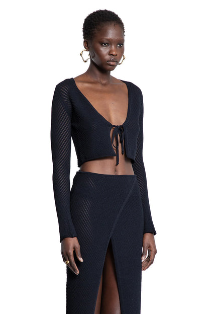 Cropped Cardigan in Pointelle Stitch Knit - Antonioli.eu