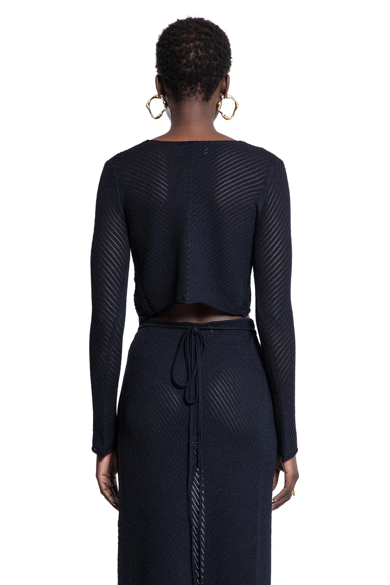 Cropped Cardigan in Pointelle Stitch Knit - Antonioli.eu