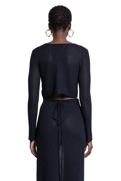 Cropped Cardigan in Pointelle Stitch Knit - Antonioli.eu