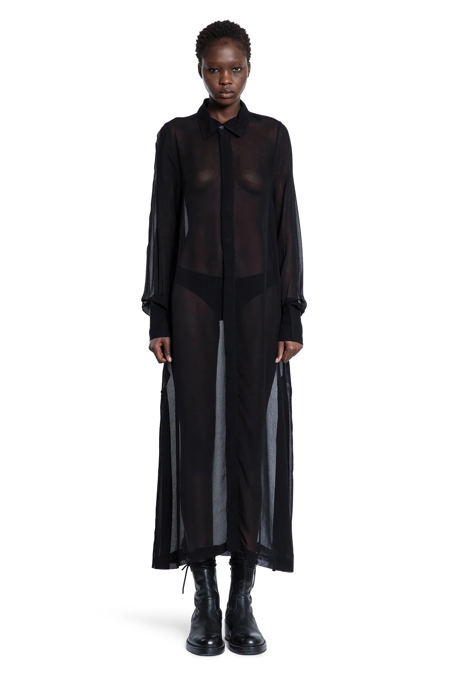 Rayon Sheer Long Shirt Dress - Antonioli.eu