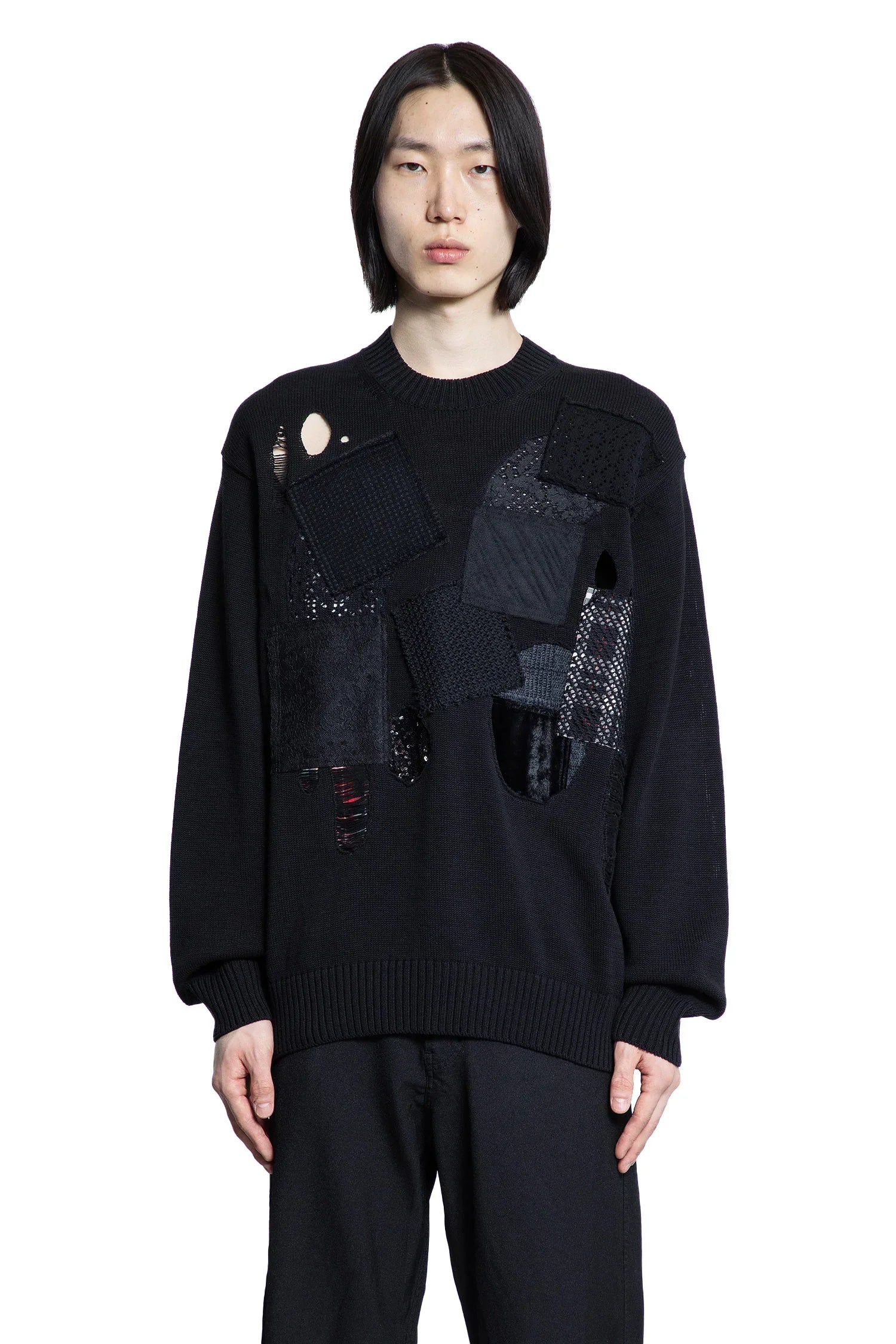 Distressed Cotton Patchwork Sweater - Antonioli.eu