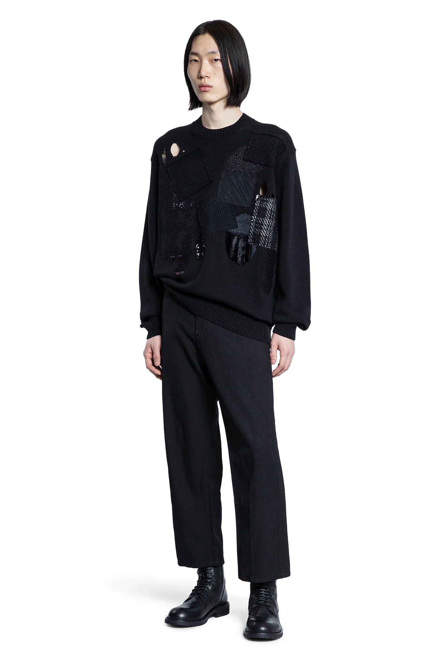 Distressed Cotton Patchwork Sweater - Antonioli.eu