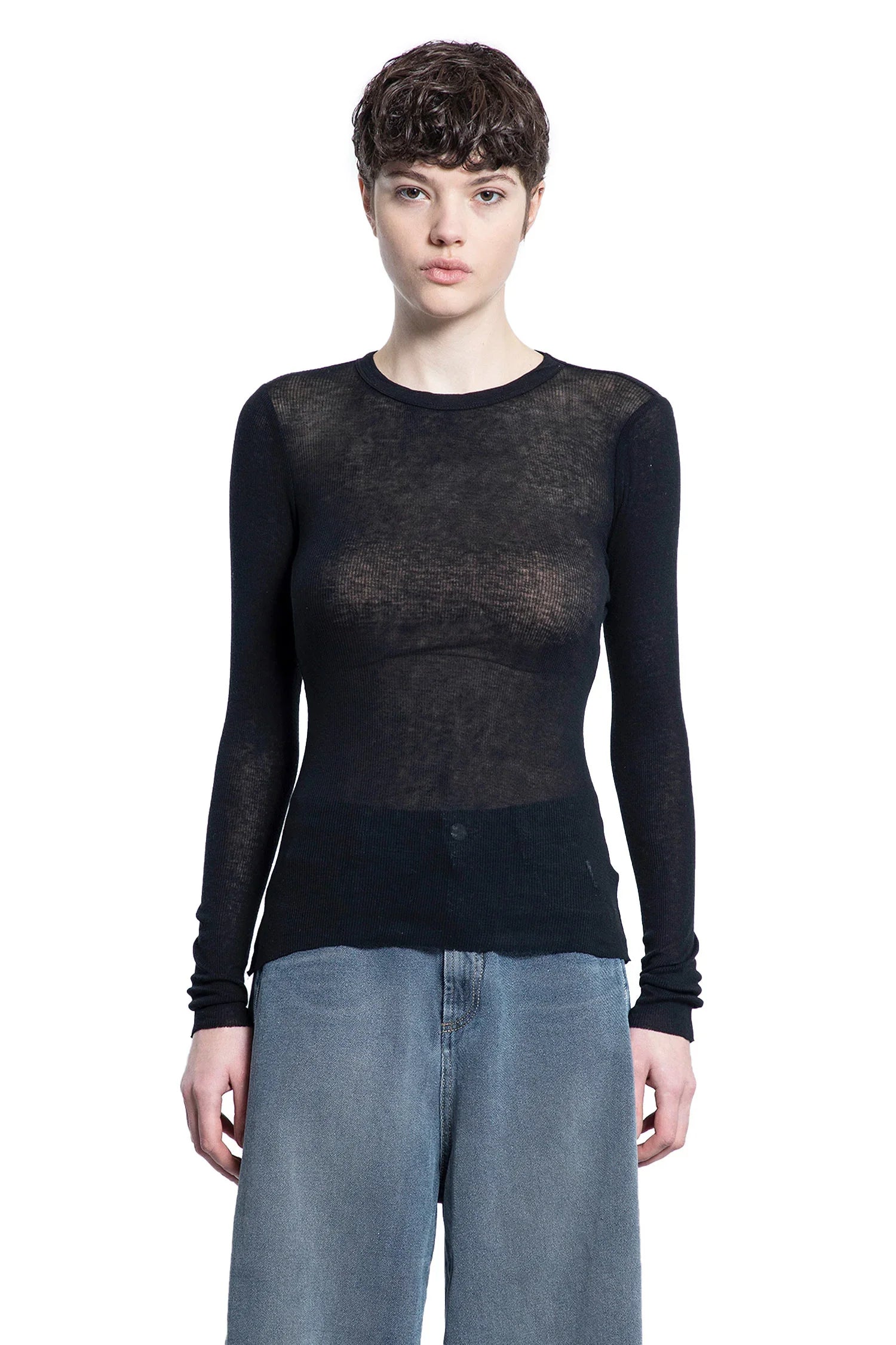 Cotton Cashmere Ribbed Long Sleeve Top - Antonioli.eu