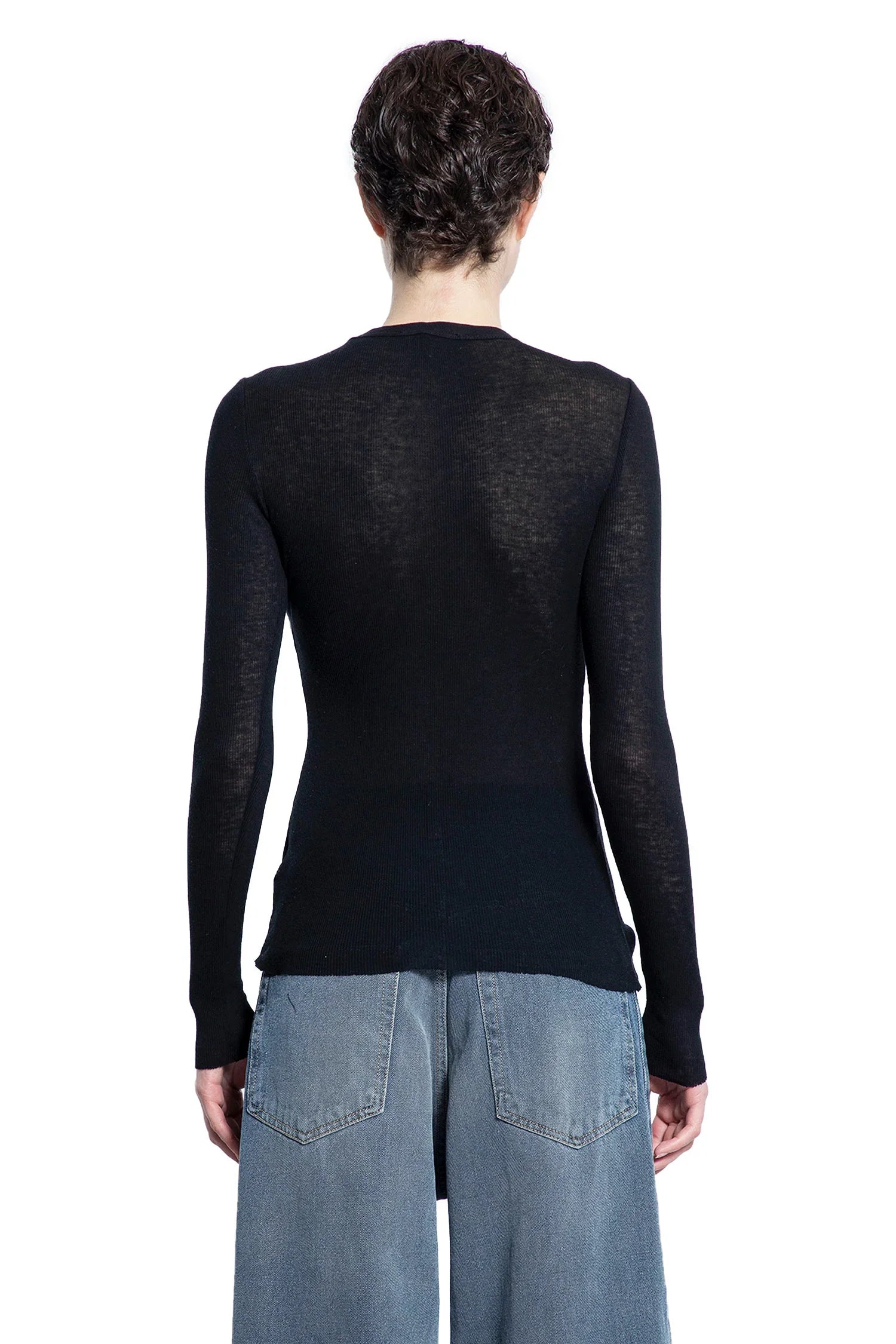 Cotton Cashmere Ribbed Long Sleeve Top - Antonioli.eu