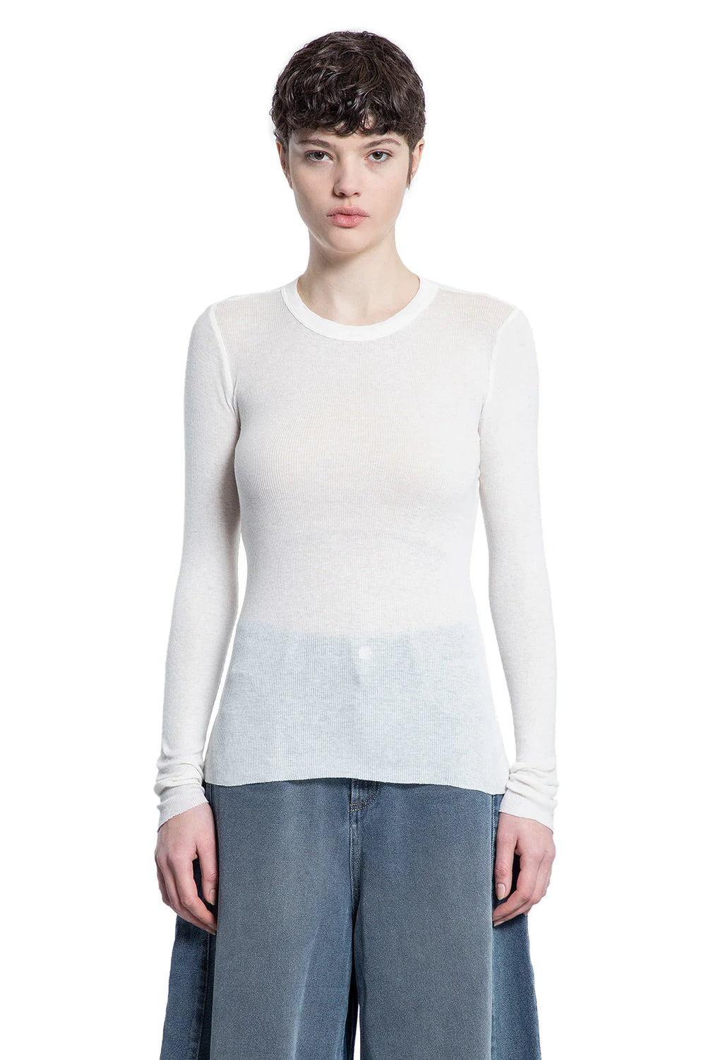 Cotton Cashmere Ribbed Long Sleeve Top - Antonioli.eu
