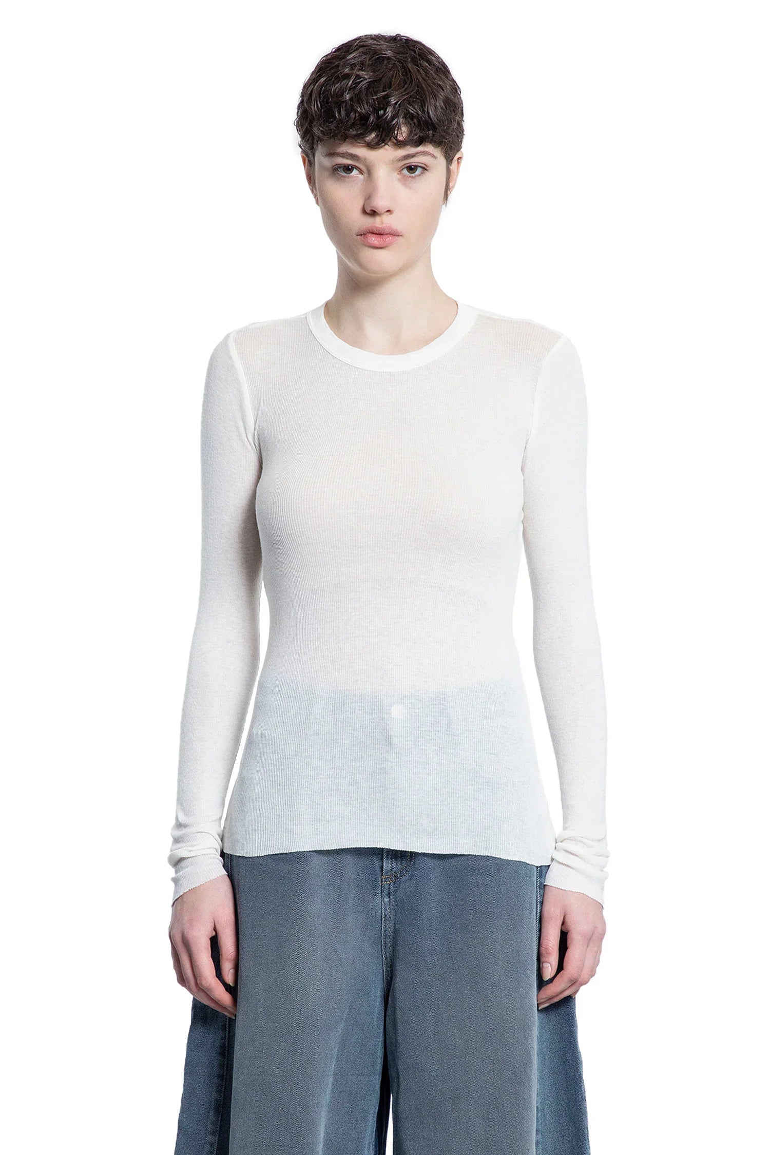 Cotton Cashmere Ribbed Long Sleeve Top - Antonioli.eu