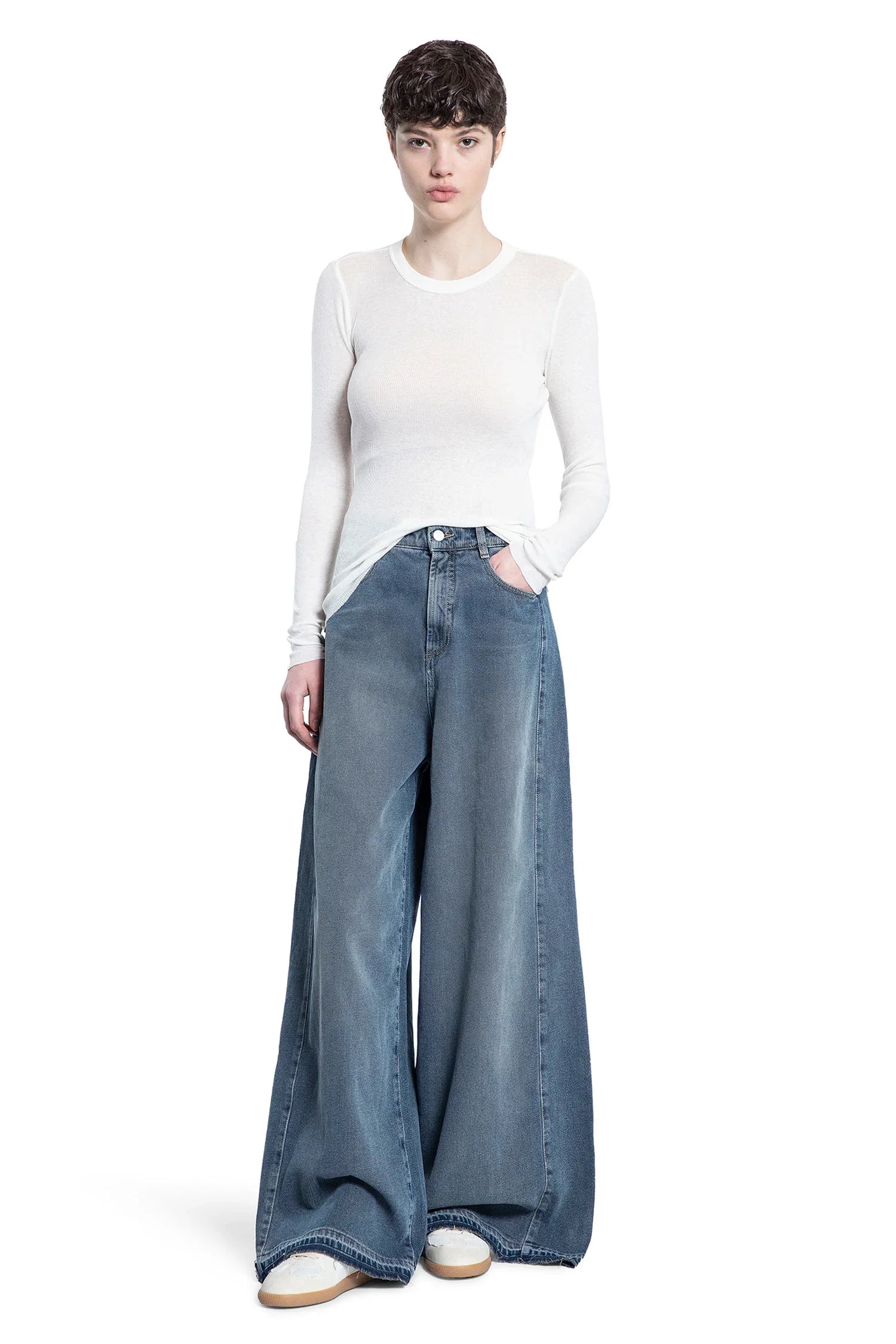 Cotton Cashmere Ribbed Long Sleeve Top - Antonioli.eu