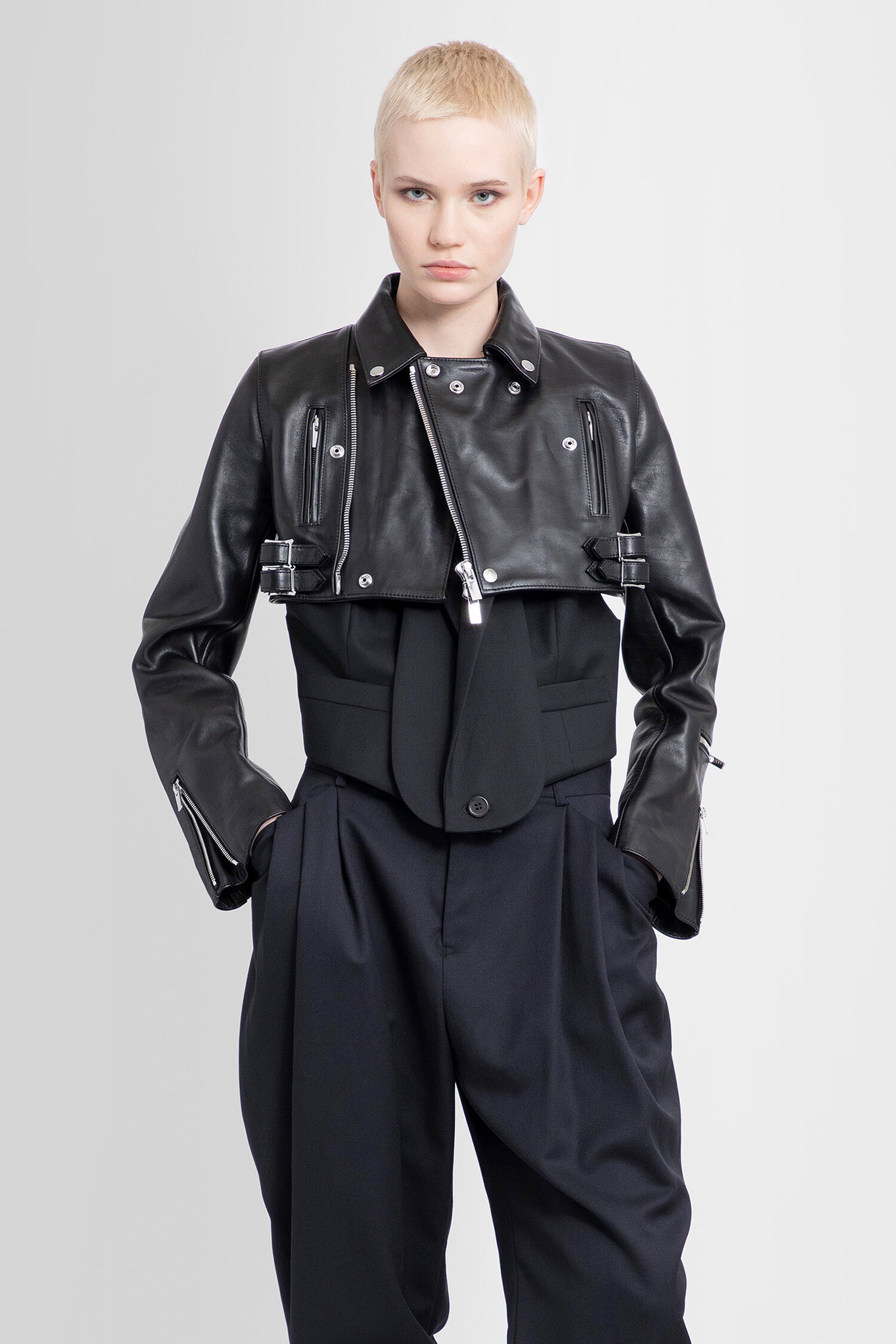 NOIR KEI NINOMIYA WOMAN BLACK LEATHER JACKETS