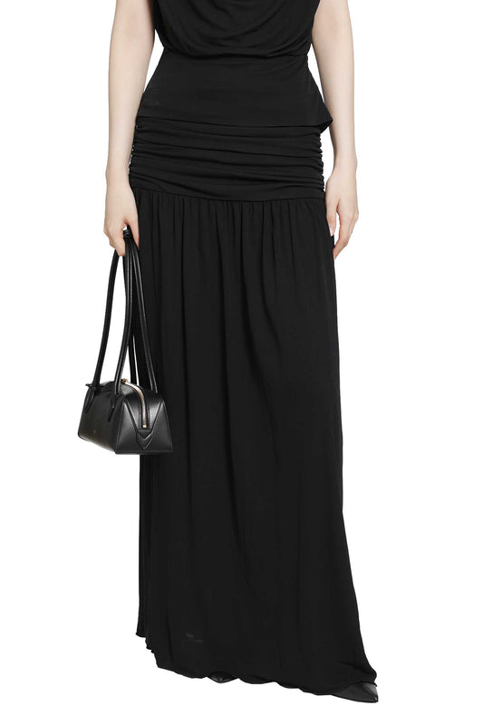 Draped Viscose Jersey Long Skirt