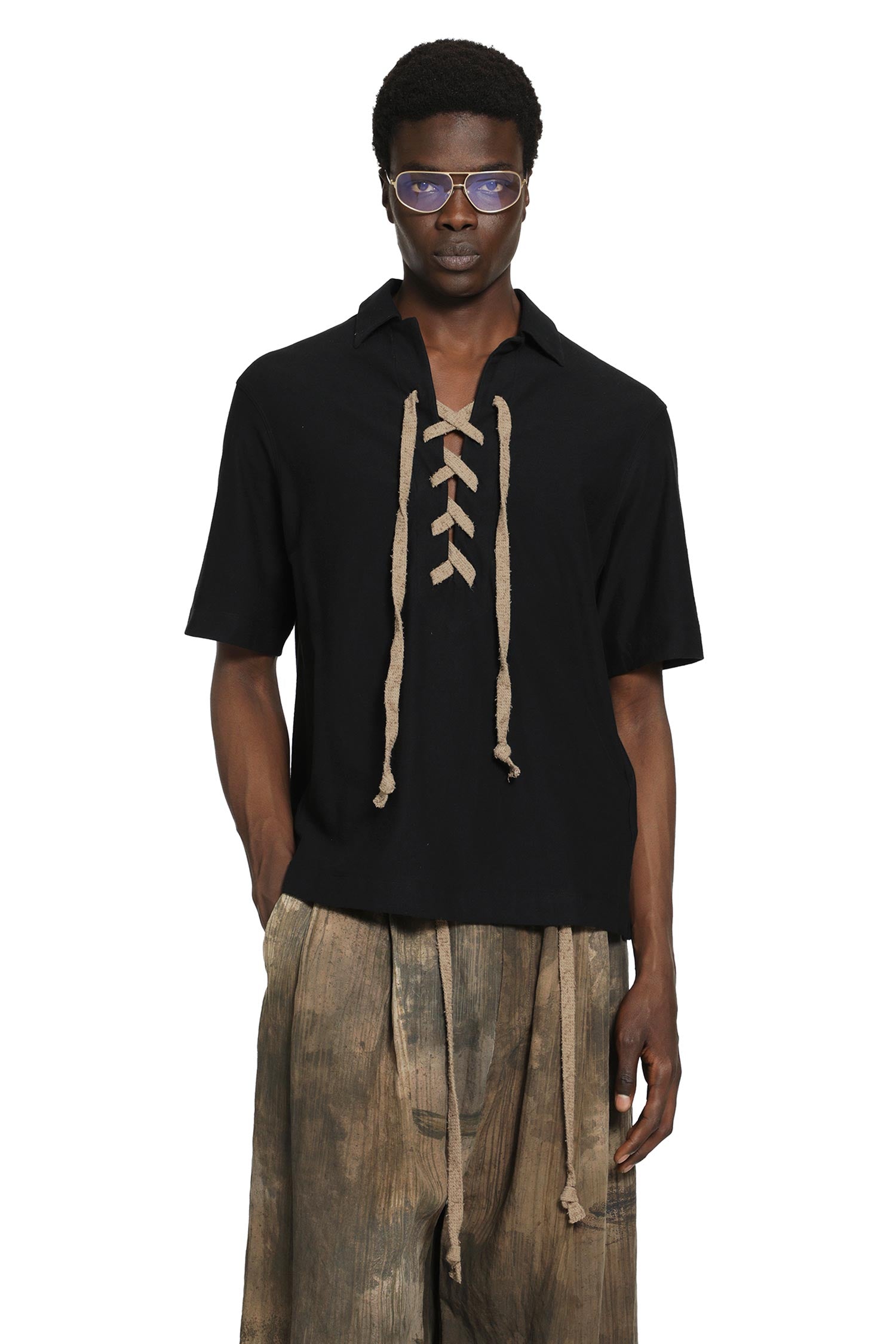 String Fastened Rugby Polo Shirt