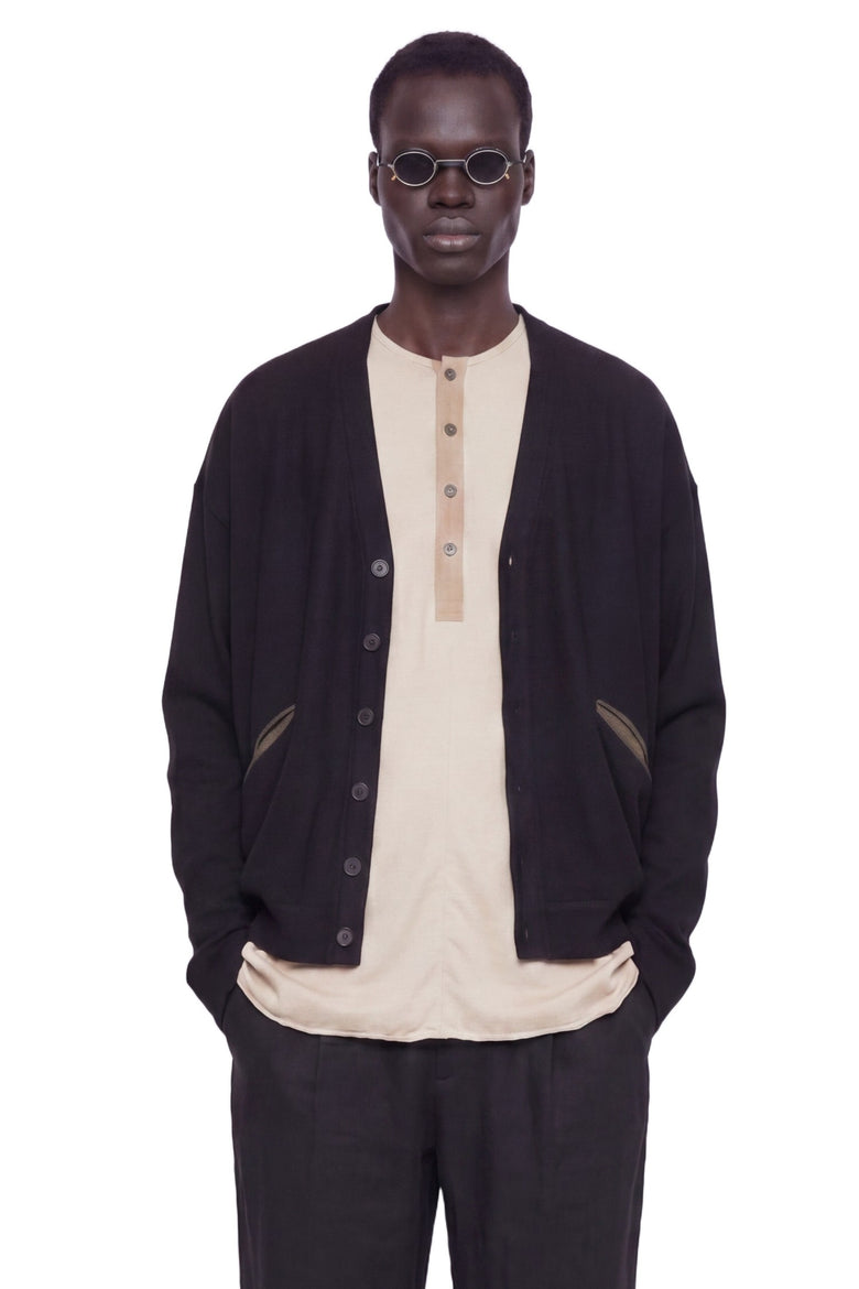 ZIGGY CHEN Henley Neck Gathered T-Shirt man