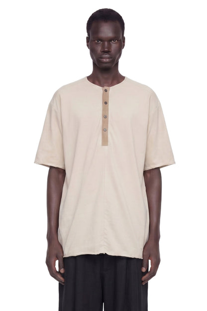 Henley Neck Gathered T-Shirt