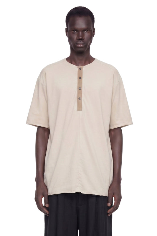 Henley Neck Gathered T-Shirt