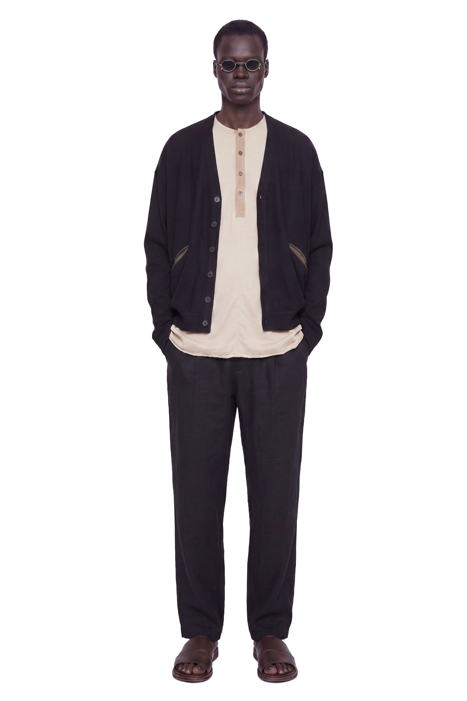 ZIGGY CHEN Henley Neck Gathered T-Shirt man