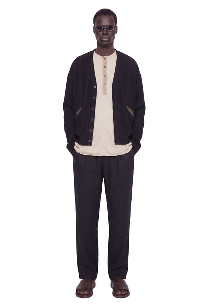 Henley Neck Gathered T-Shirt