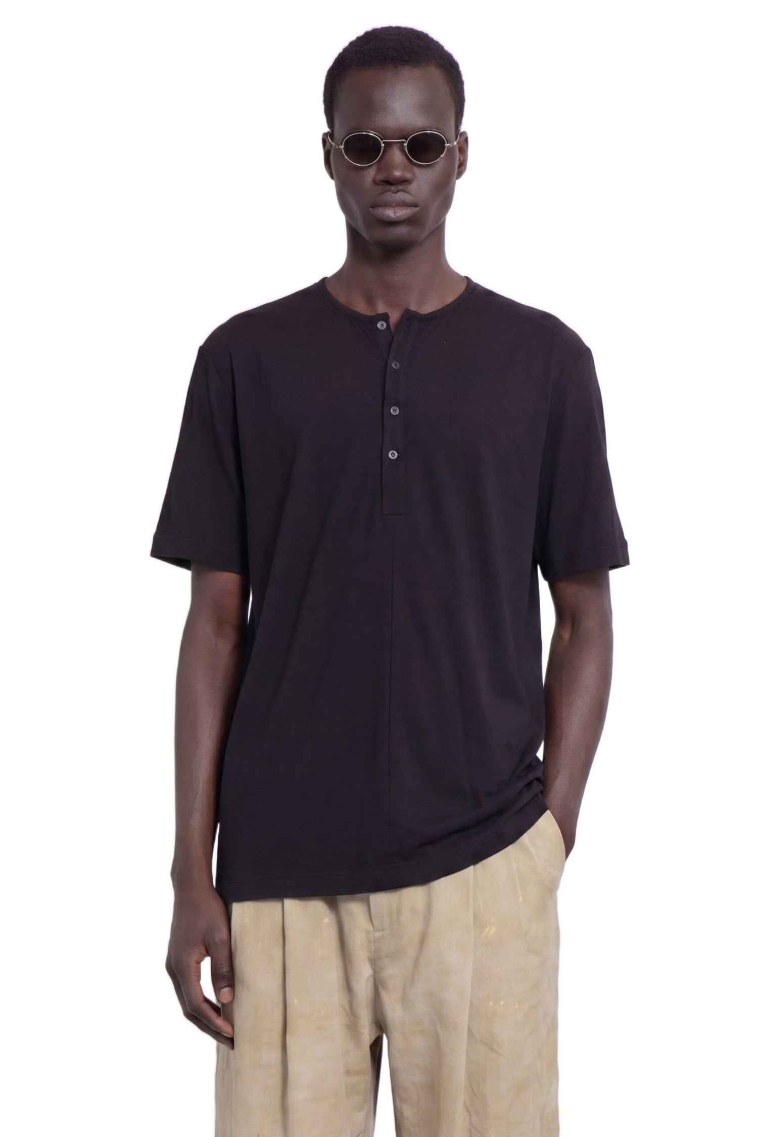 Henley Neck Gathered T-shirt