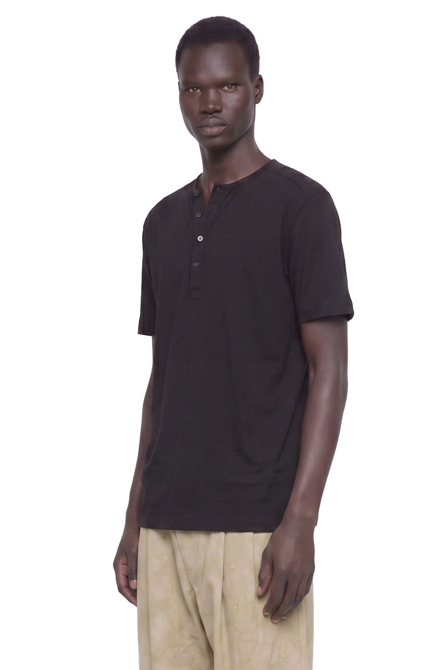 ZIGGY CHEN Henley Neck Gathered T-shirt man