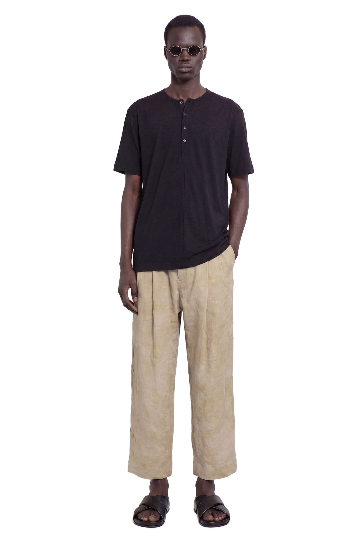ZIGGY CHEN Henley Neck Gathered T-shirt man