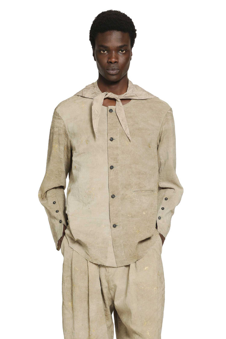 ZIGGY CHEN Collarless Patchwork Shirt man